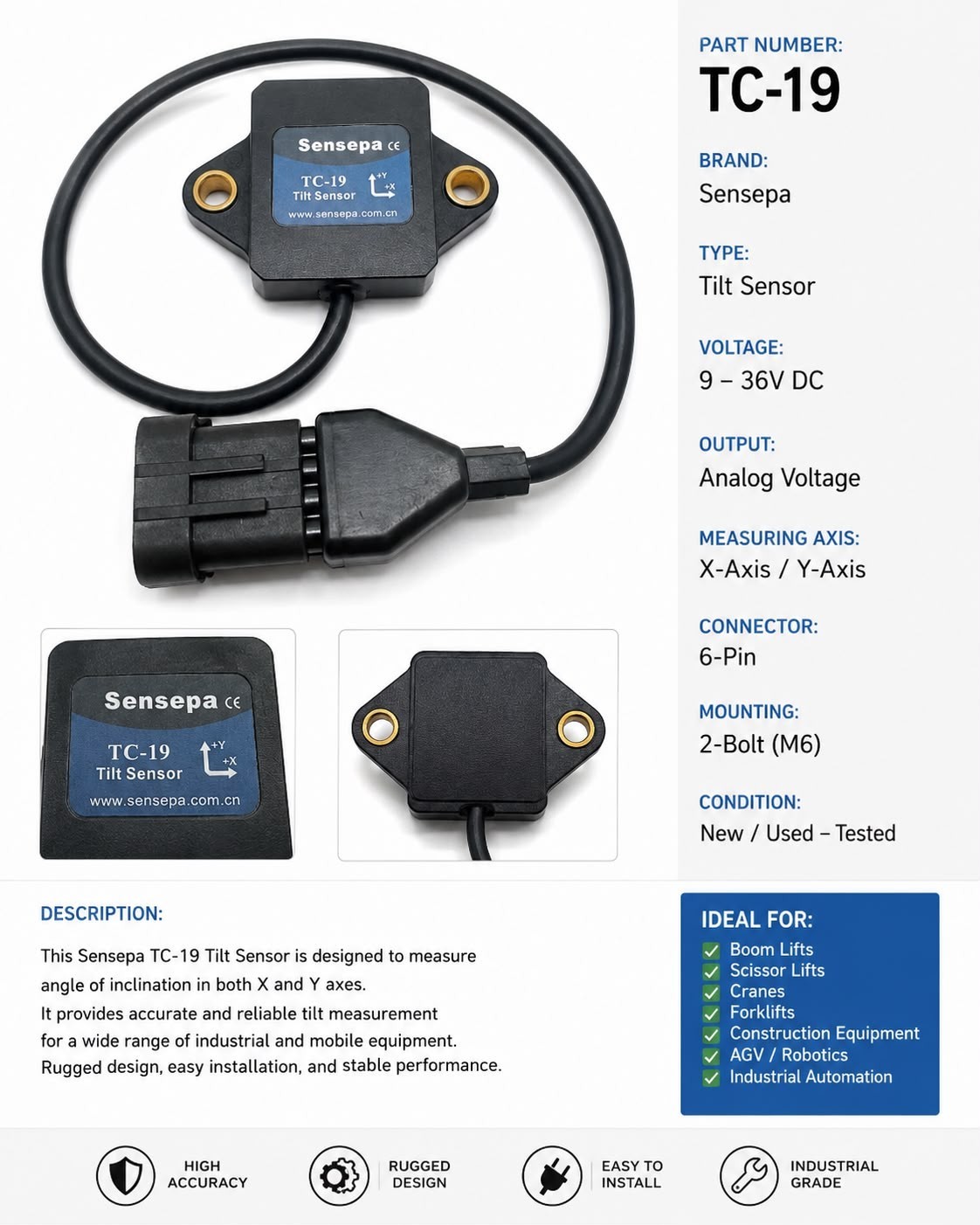 JLG 1001219601 Sensepa TC-19-5 Tilt Sensor Level
