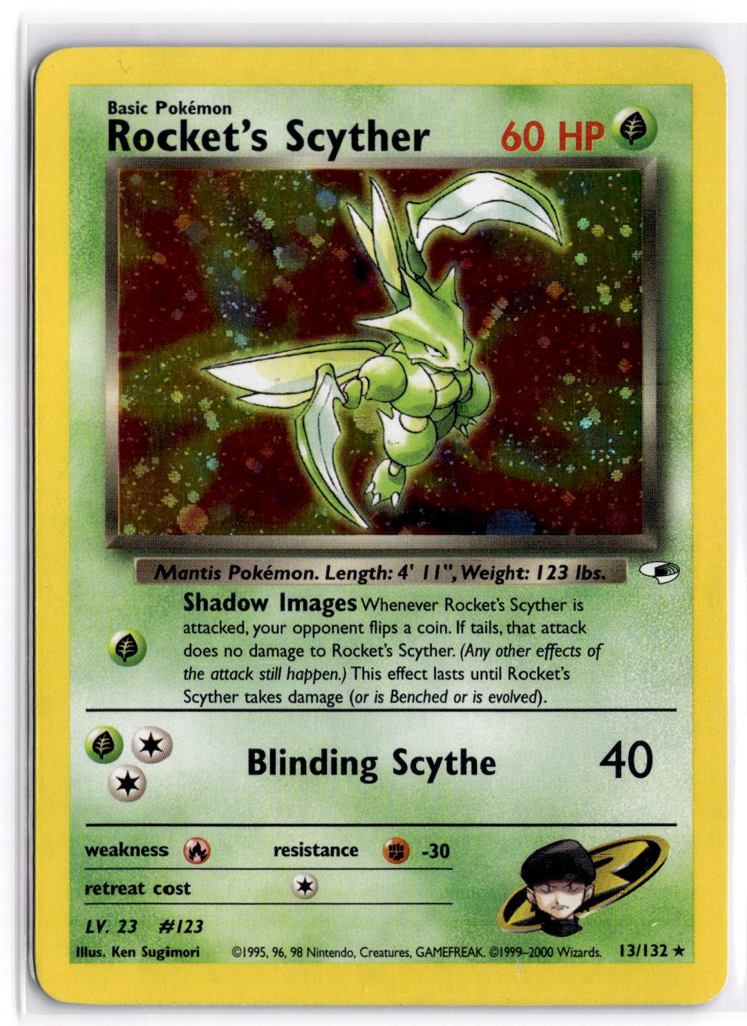 Rocket's Scyther 13/132 WOTC Gym Heroes Unlimited Holo Rare Pokemon Card - LP Rocket's Scyther 13/132 WOTC Gym Heroes Unlimited Holo Rare Pokemon Card - LP
