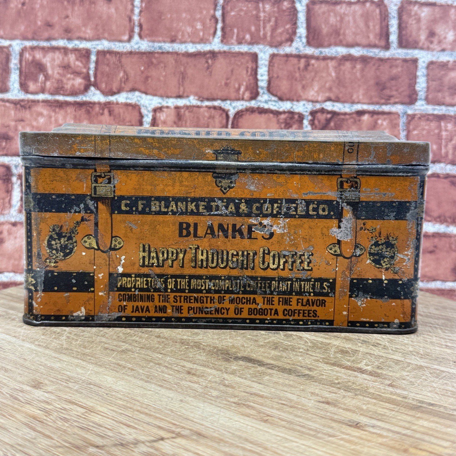 Antique Blanke’s Happy Thought Coffee Tin C.F. Blanke Tea Coffee w/ Lid