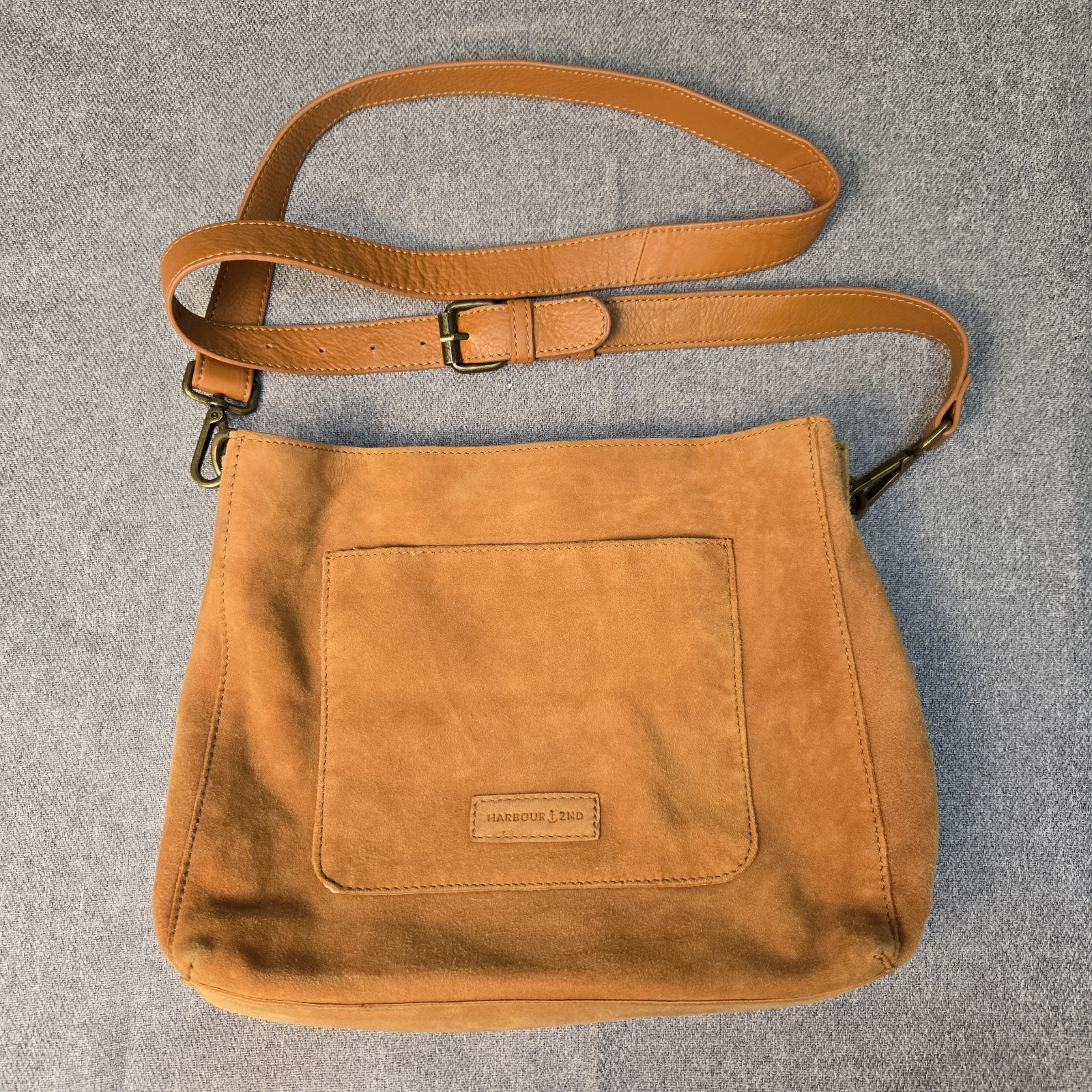 Harbour 2nd Leather Suede Crossbody Bag Tan Cognac Studded Boho Shoulder Purse