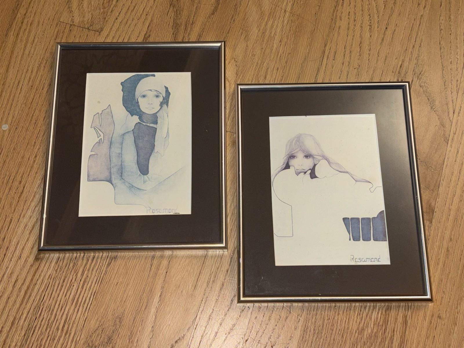 CHRISTINE ROSAMOND VTG 1973 Simone & Blue Ice Signed Lithograph 5X7 Frame Matted