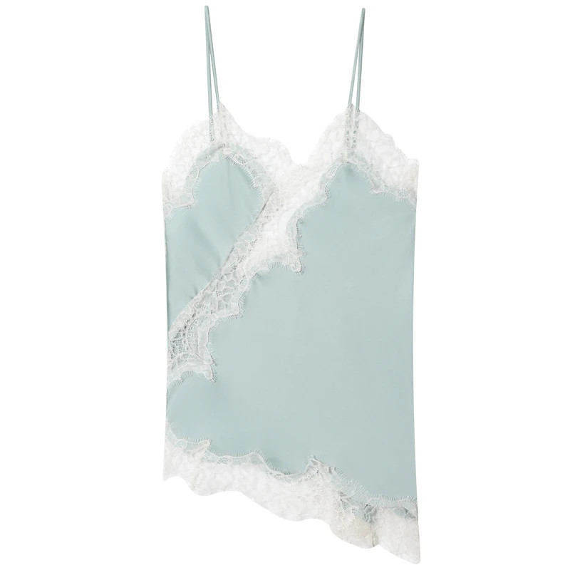 HXAO Asymmetrical Slip Top Women Summer 2025 Y2K Tanks & Camis Lace Black Off