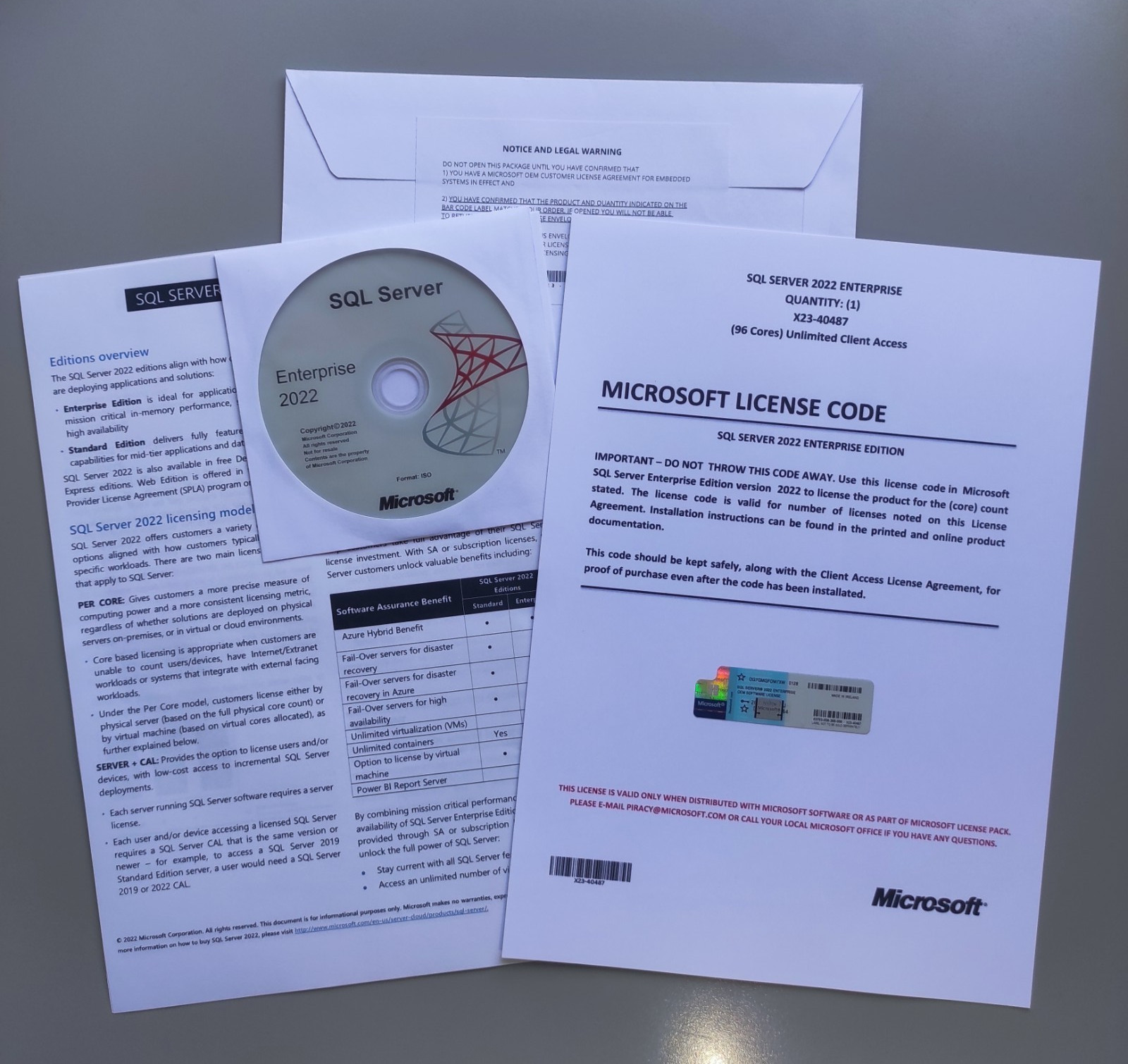 SQL Server 2022 Enterprise 96 Core License & DVD Unlimited CALs with CoA