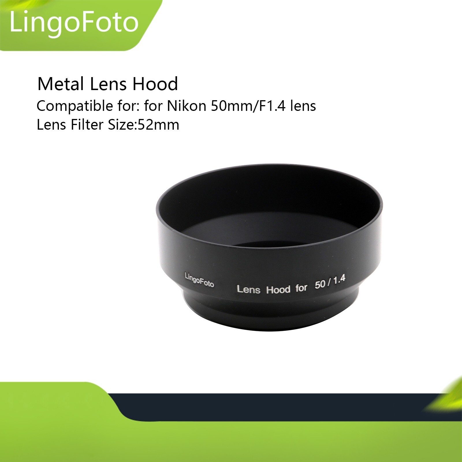 LingoFoto 52mm Metal Lens Hood 50 / 1.4 Lens Shade for Nikon 50mm f/ 1.4 lens