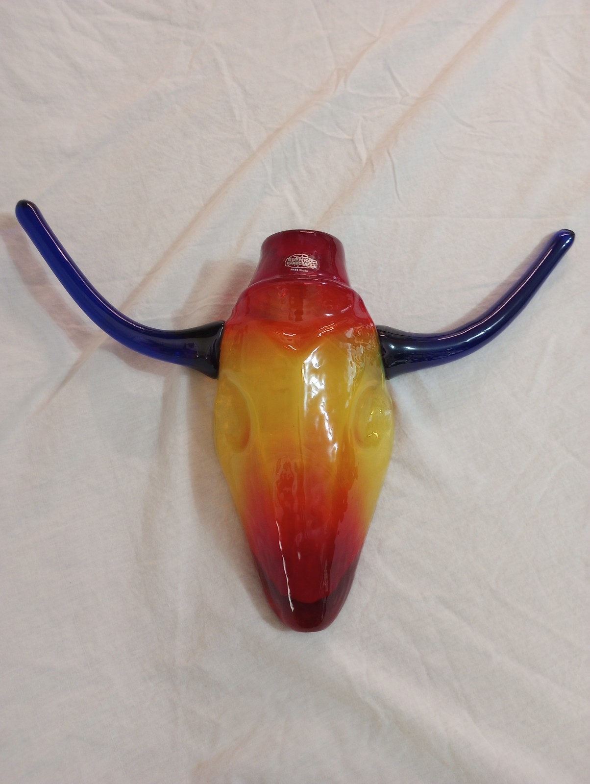 Blenko 9552 Steer Head Tequila Sunrise With Blue Horns 1st Quality