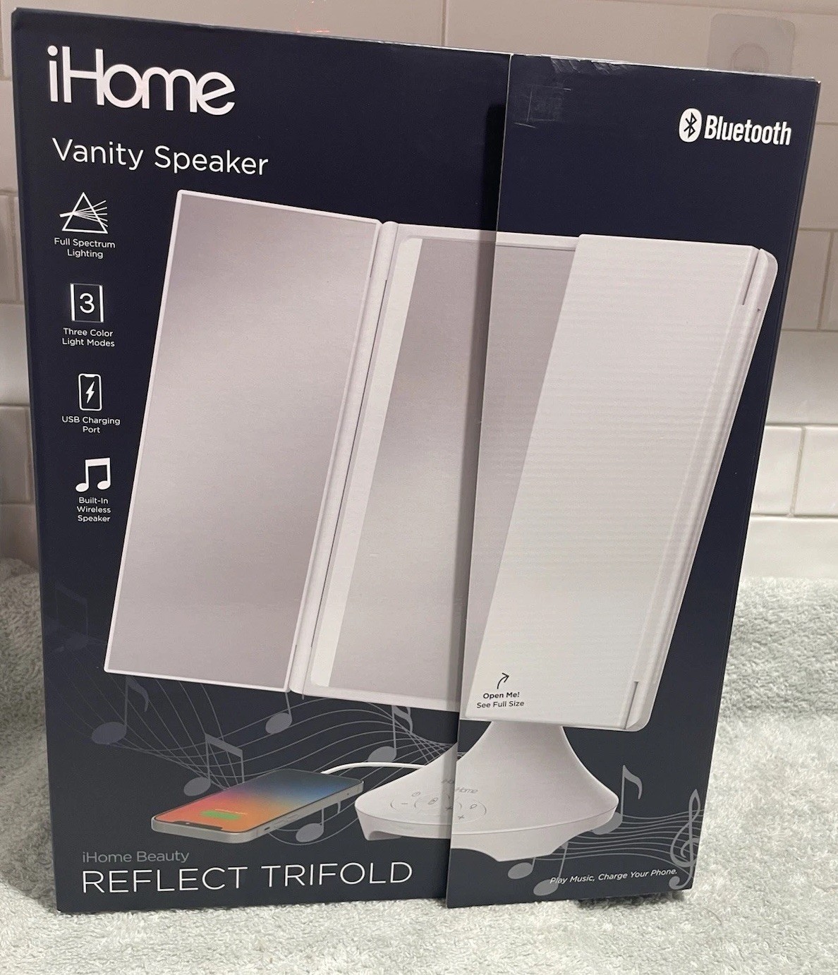 iHome Beauty Reflect Trifold LED Makeup Mirror Bluetooth Speaker NEW IN BOX