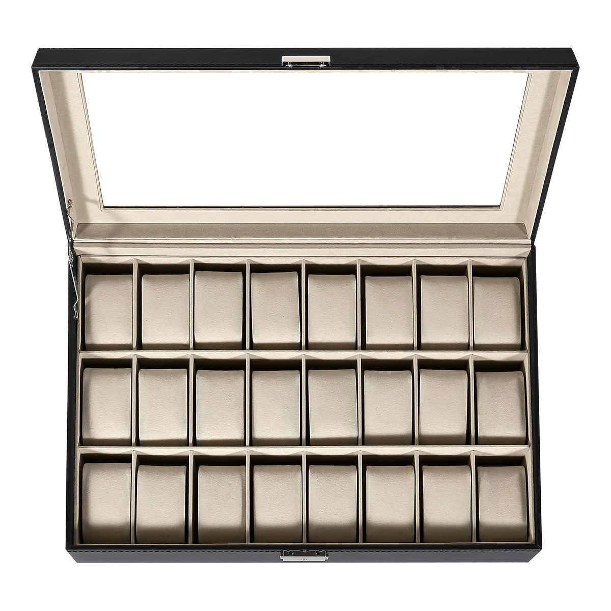 24 Slots Watch Box PU Leather Watch Case Jewelry Organizer Storage Display Box