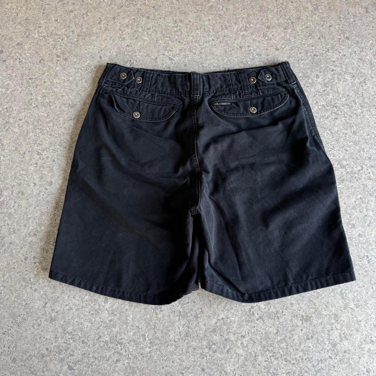 Vintage Harley Davidson Mens Black Canvas Biker Shorts Size 32 Grunge Y2K Indie