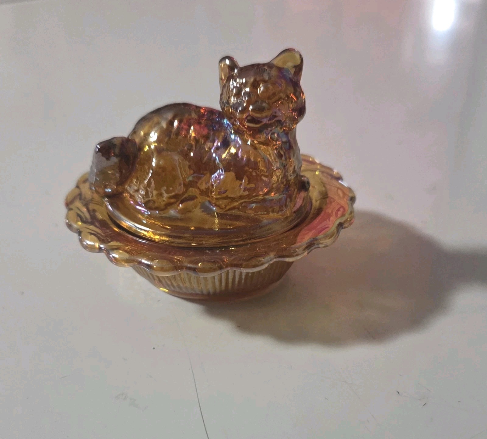 Mosser Glass Cat On A Basket Salt Cellar~ AMBER CARNIVAL ~SALE Mosser Glass Cat On A Basket Salt Cellar~ AMBER CARNIVAL ~SALE