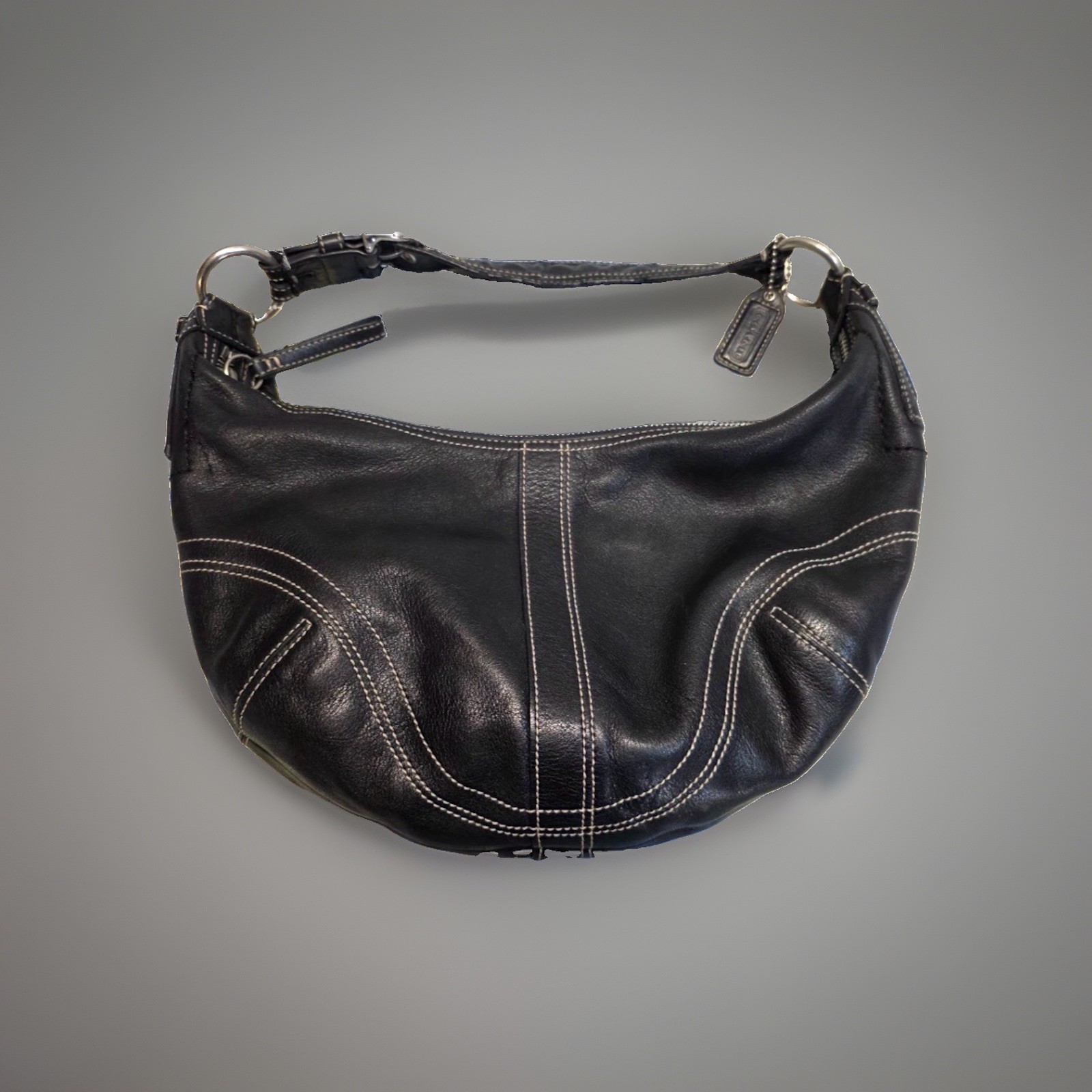 COACH Vintage Dylan Soho Hobo Black Leather Bag w/white Stitching EUC