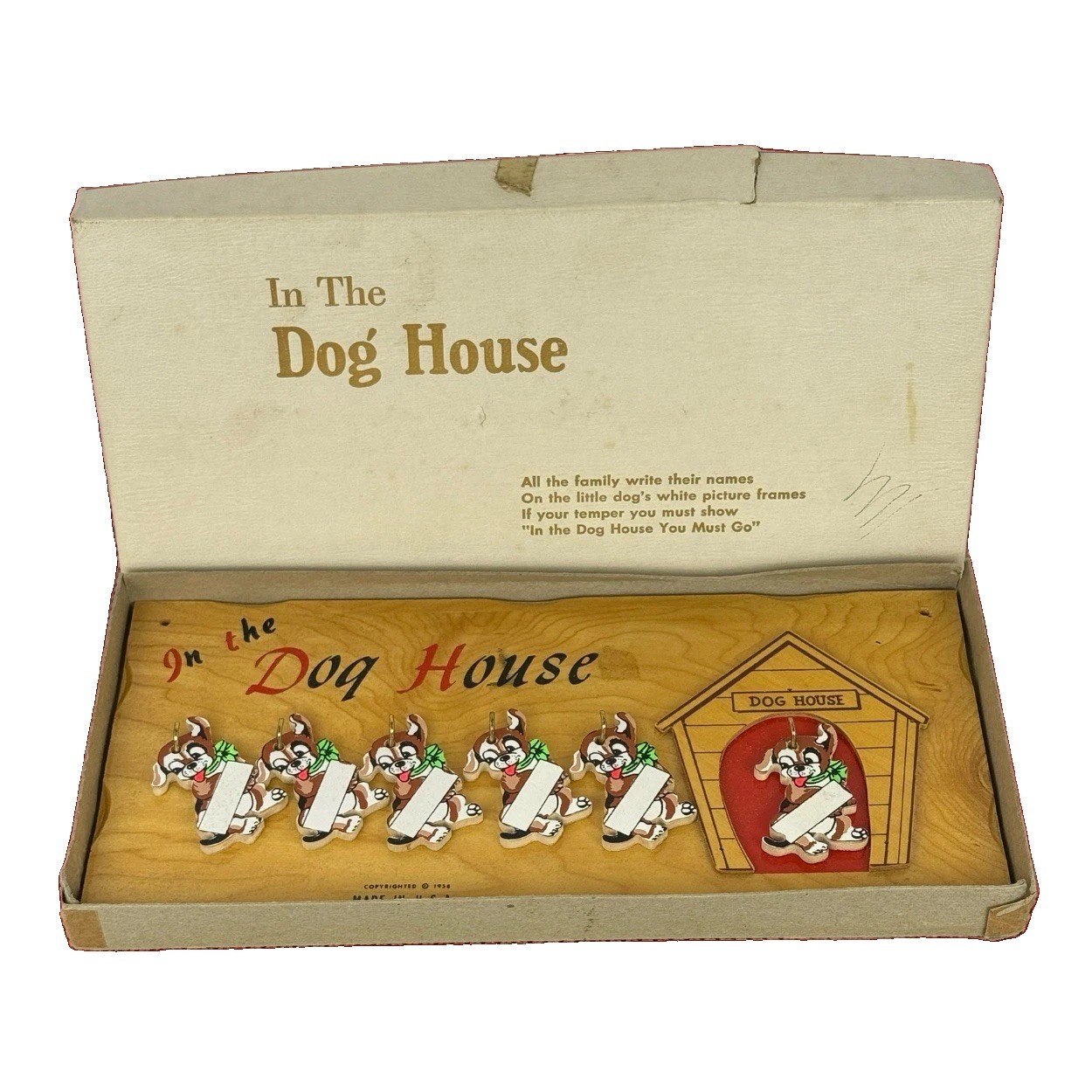 Vintage 1958 In The Dog House Family Wall Plaque Key Holder Original Box
