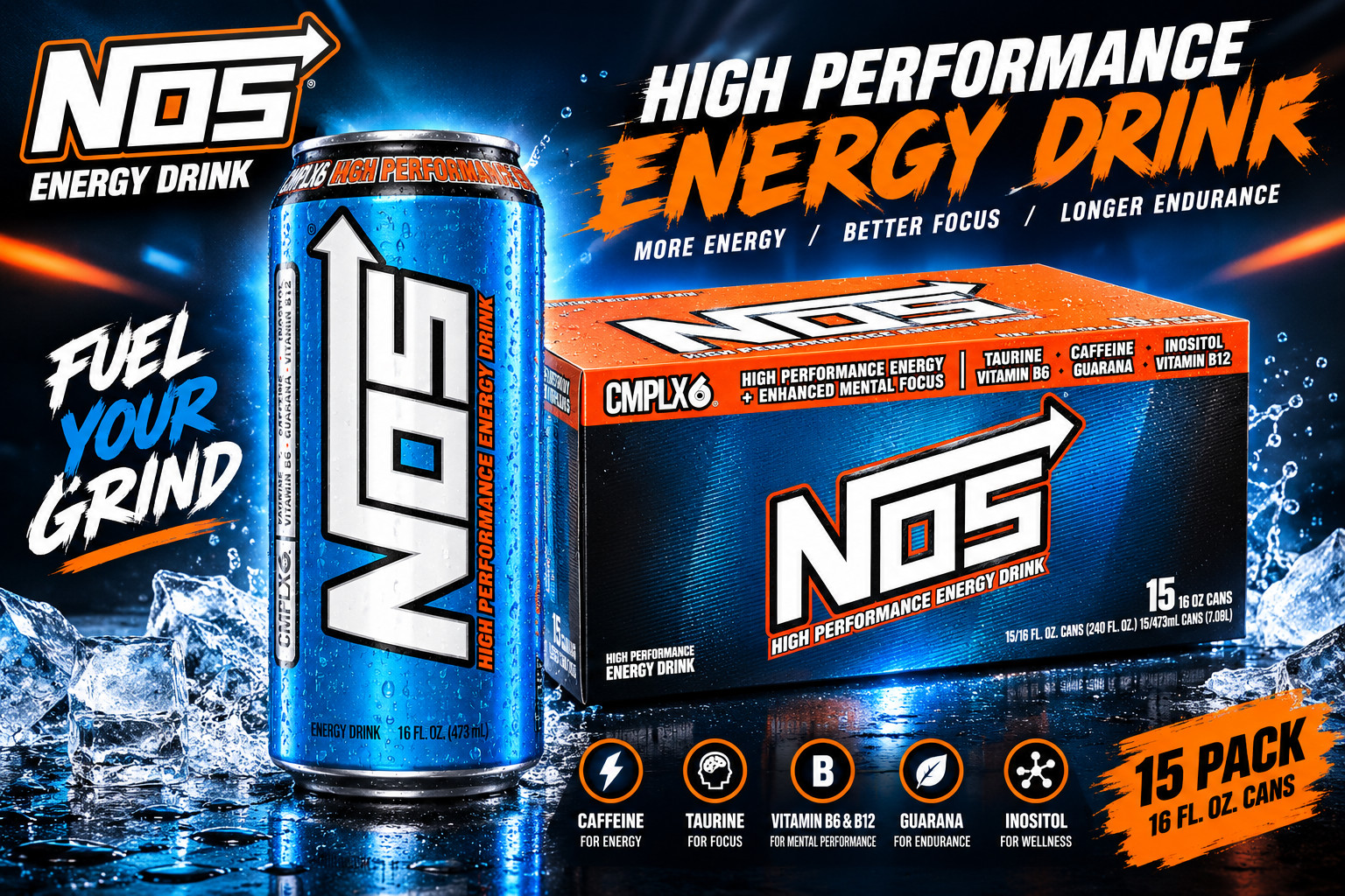 NOS Original High Performance Energy Drink 16 fl oz Can – Energy Drink, Refreshi