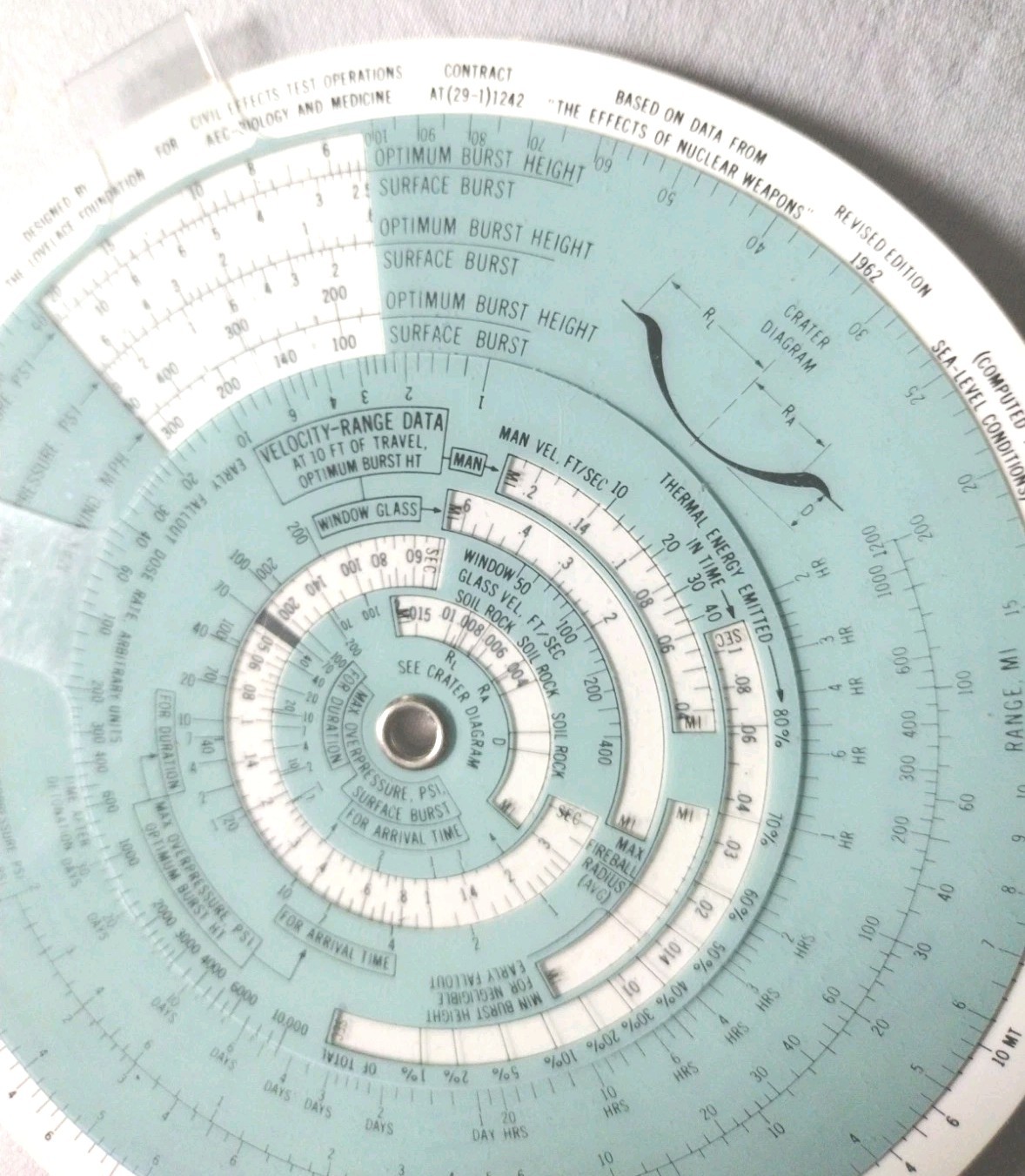 VINTAGE 1962 LOVELACE FOUNDATION NUCLEAR BOMB EFFECTS COMPUTER SLIDE RULE VINTAGE 1962 LOVELACE FOUNDATION NUCLEAR BOMB EFFECTS COMPUTER SLIDE RULE