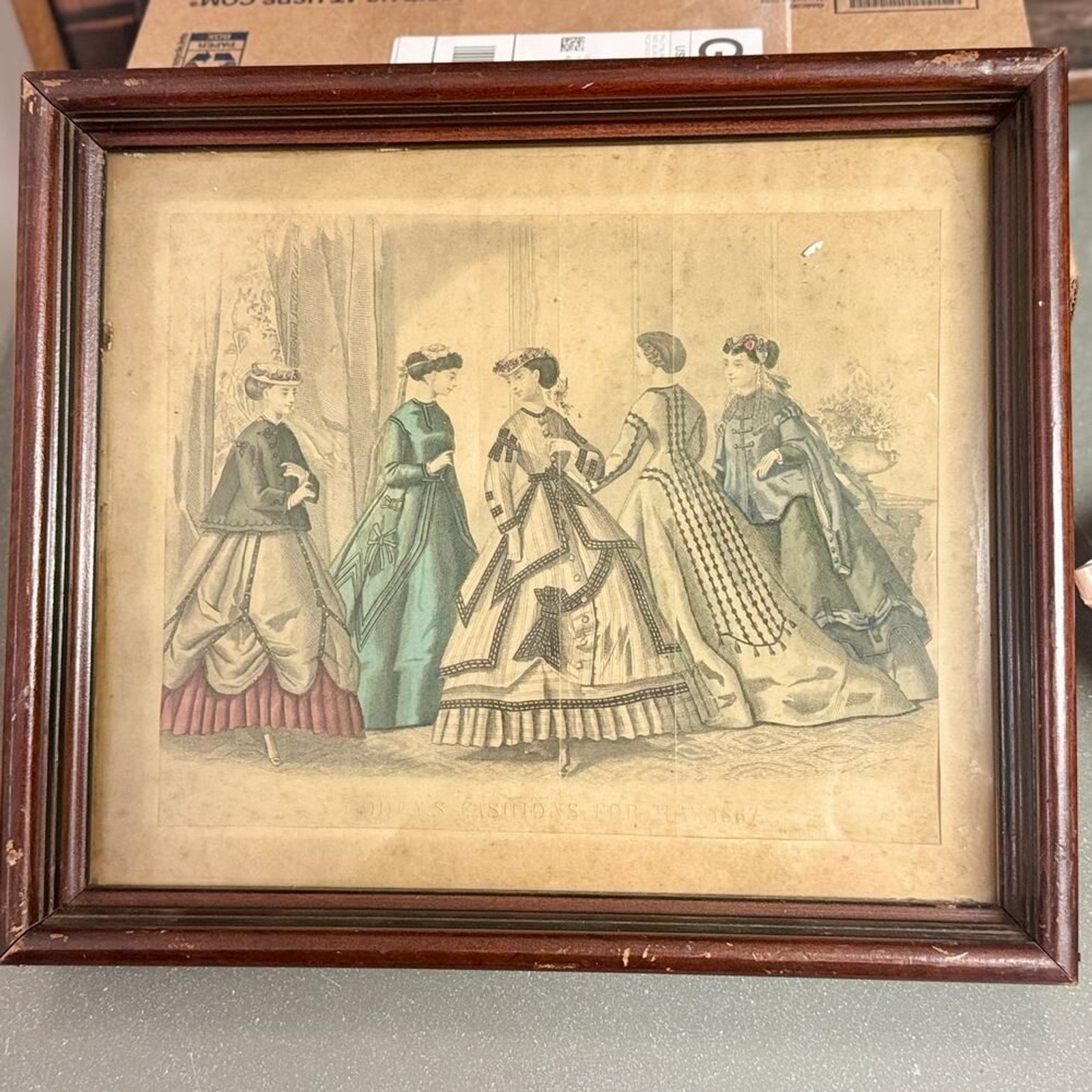 Antique 1867 Godey’s Lady’s Book Fashion Plate Victorian Print Framed 14x12