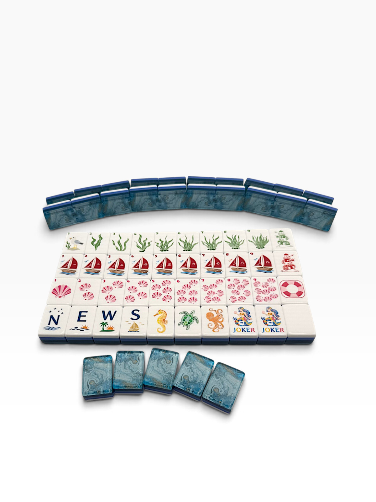 American Mahjong Set 160 Tiles Mermaid Cove w/ Tile Bag Gift Box & Dice