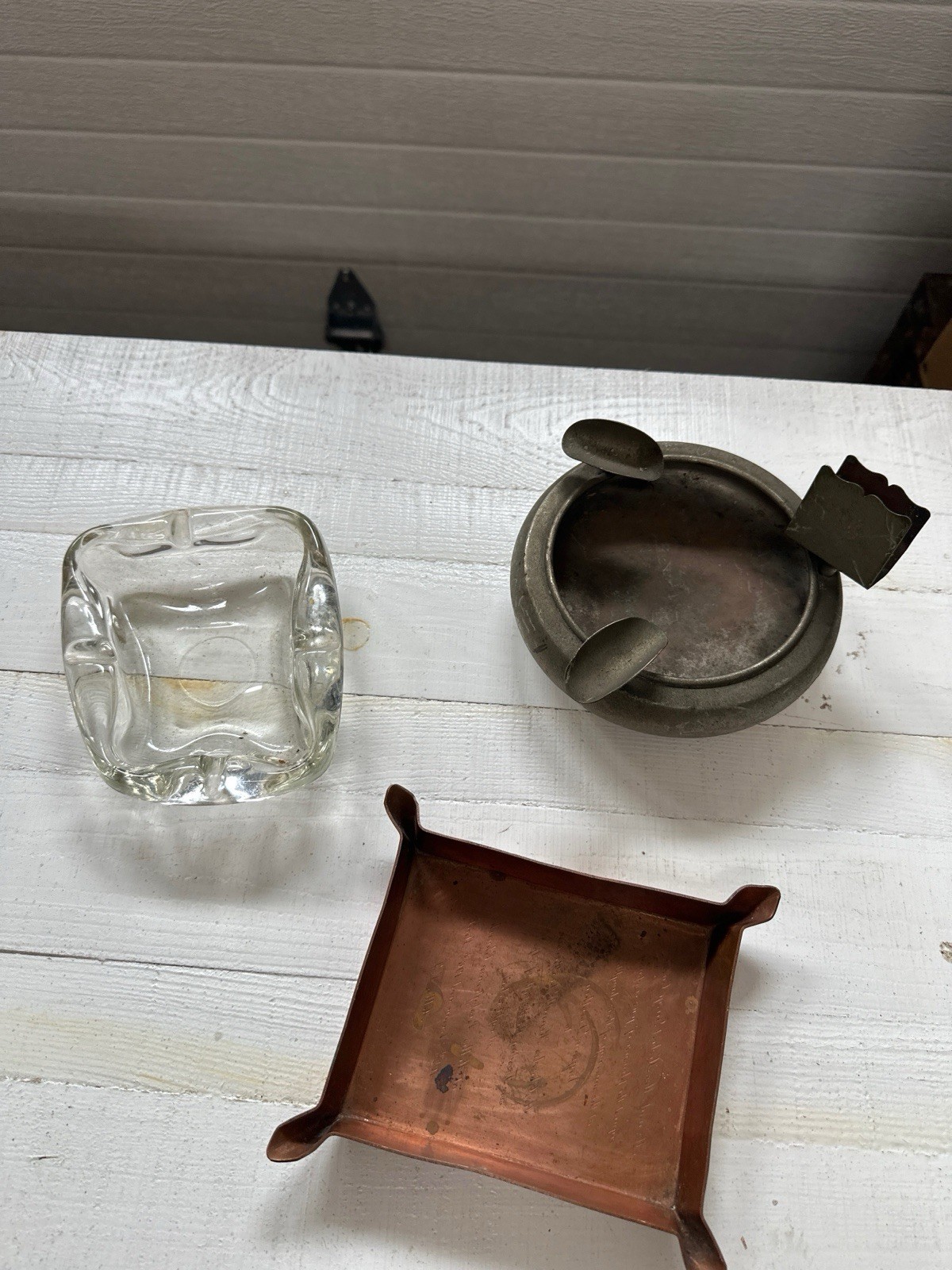 Vintage Mid-Century Solid Copper & Glass Ashtray / Catchall Lot of 3 Vintage Mid-Century Solid Copper & Glass Ashtray / Catchall Lot of 3