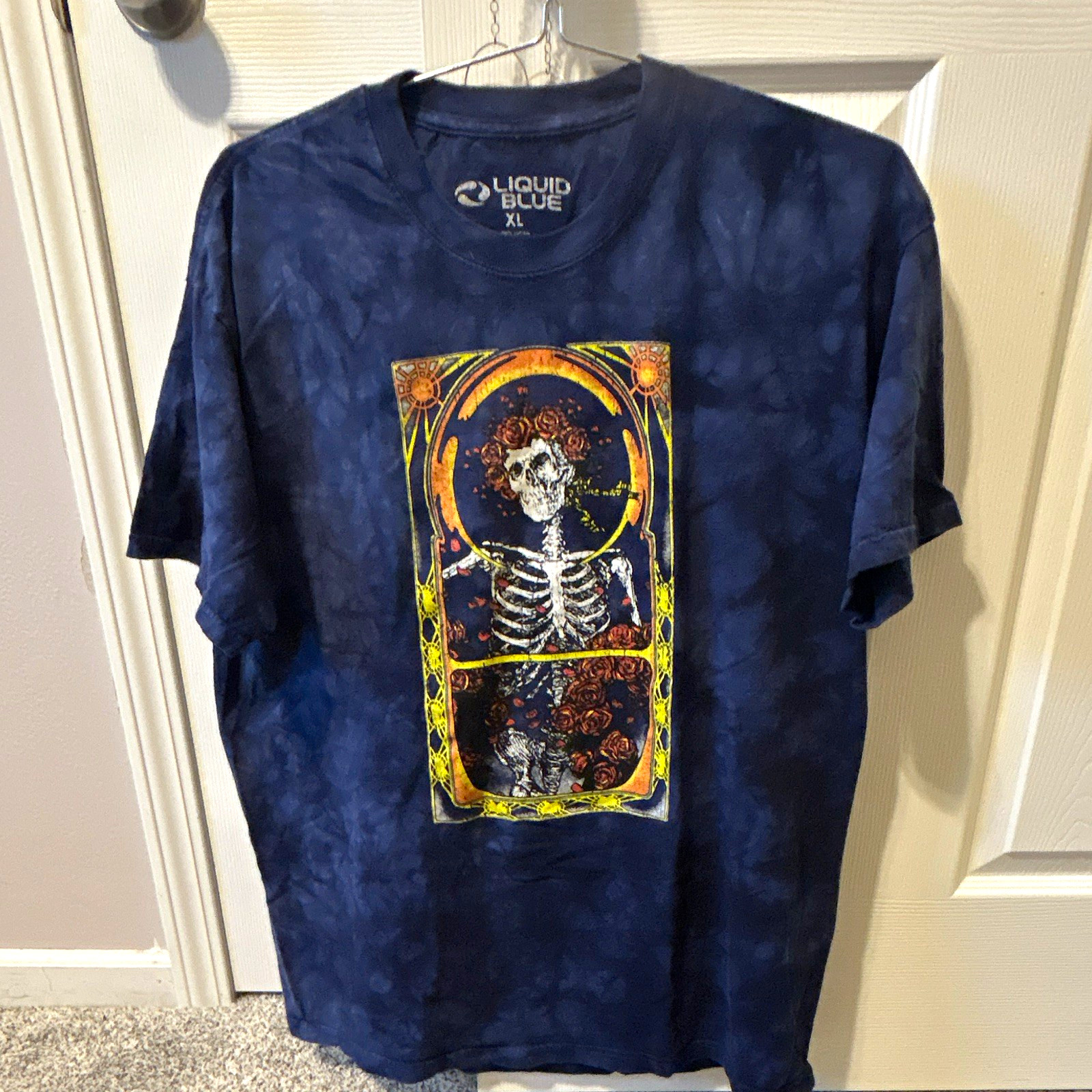 Liquid Blue Grateful Dead Skeleton Graphic Men’s T-Shirt XL Blue Crew Neck