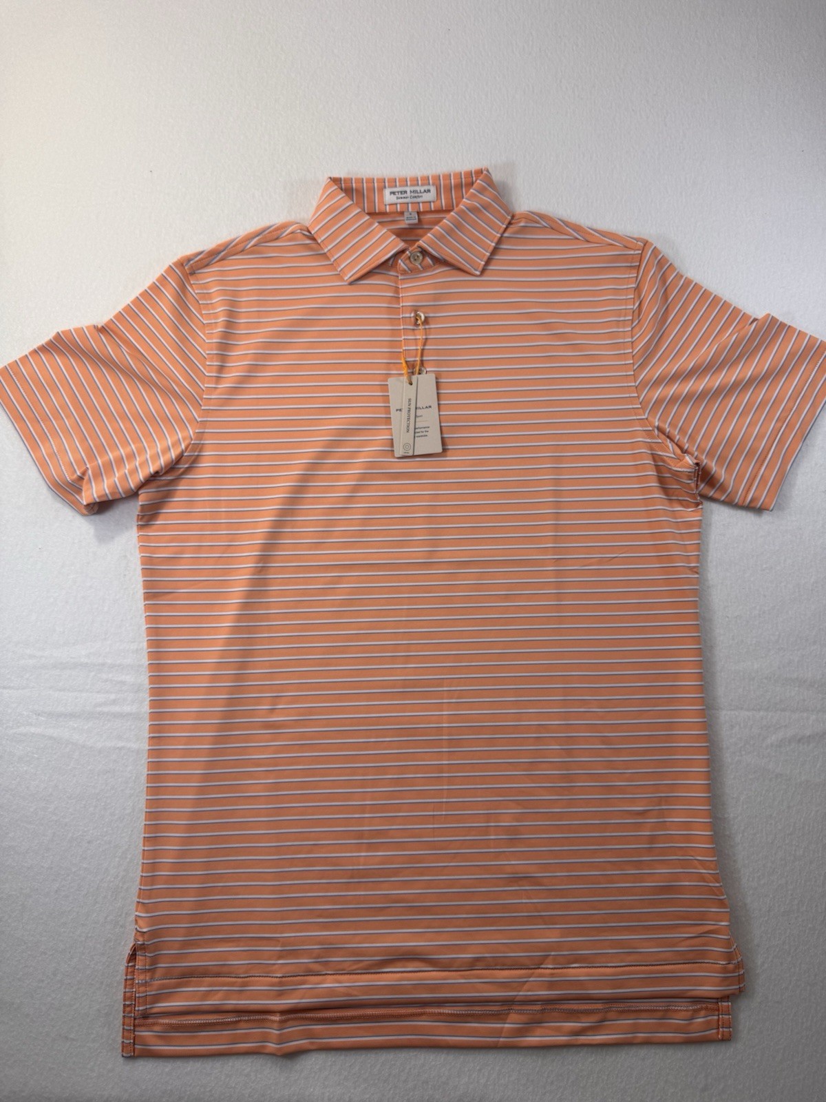Peter Millar Summer Comfort Polo Mens Small Orange Striped UPF Golf Outdoor NWT