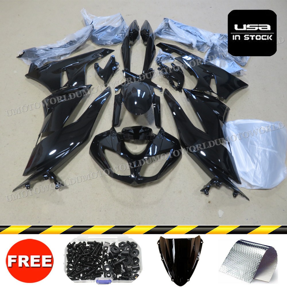 Fairing Kit +Bolts For Kawasaki Ninja ZX6R ZX636 2009-2012 Glossy Black ABS Body