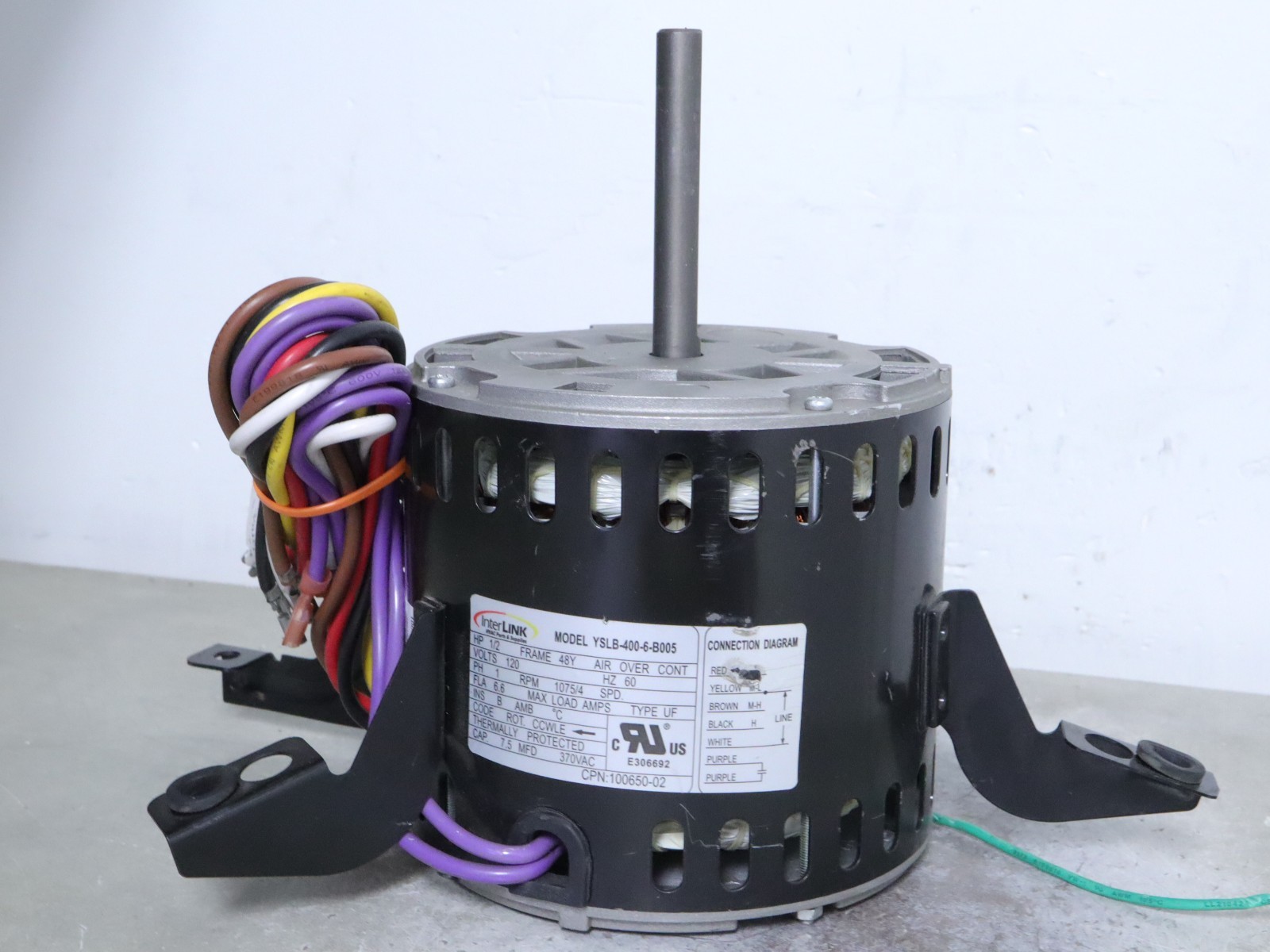 InterLink YSLB-400-6-B005 Blower Motor 1/2HP 1075RPM 4SPD 120V 100650-02 CCWLE