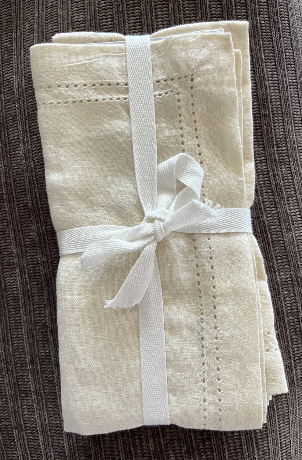 Williams Sonoma Linen Napkins Double Hemstitch Cream Set Of 4