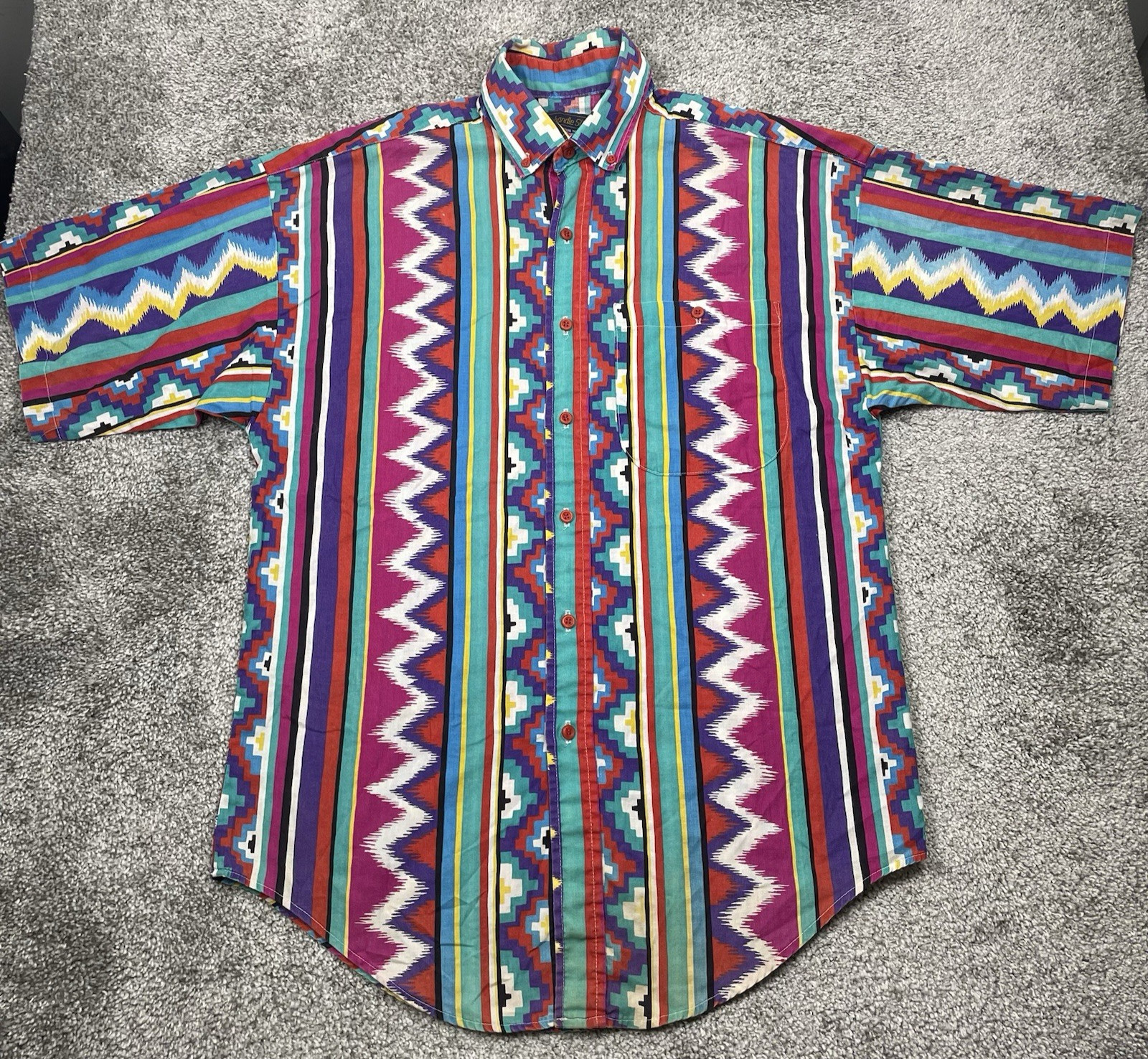 VTG Panhandle Slim Shirt Mens M Aztec Western Rodeo Blue Pink Navajo Made in USA