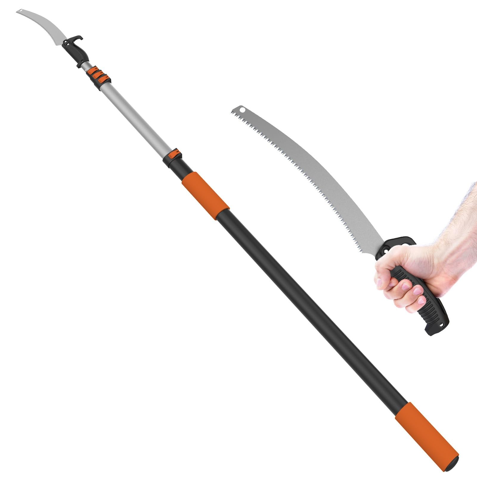 LAANPOLE 26FT Pole Saw 5-20FT Extension Manual Branches Pruner Orange