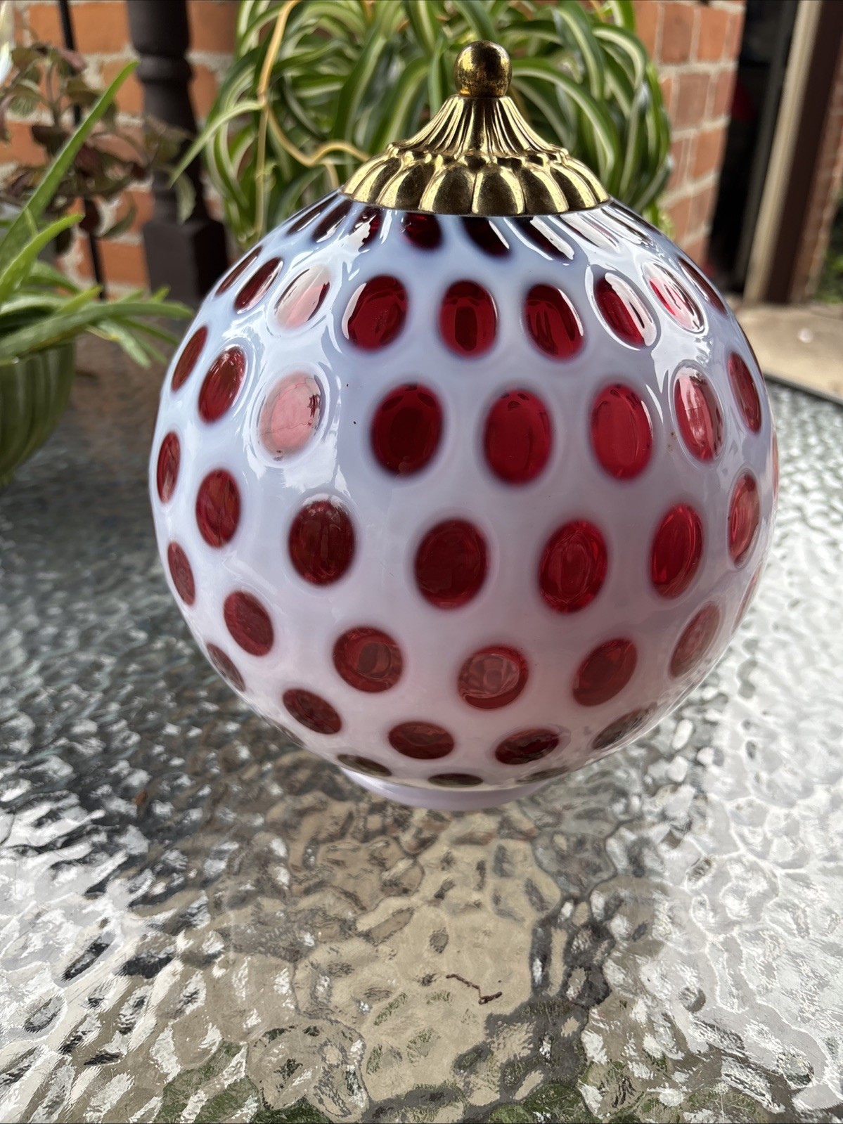 VTG Fenton Coin Dot Cranberry Lamp Shade Rare