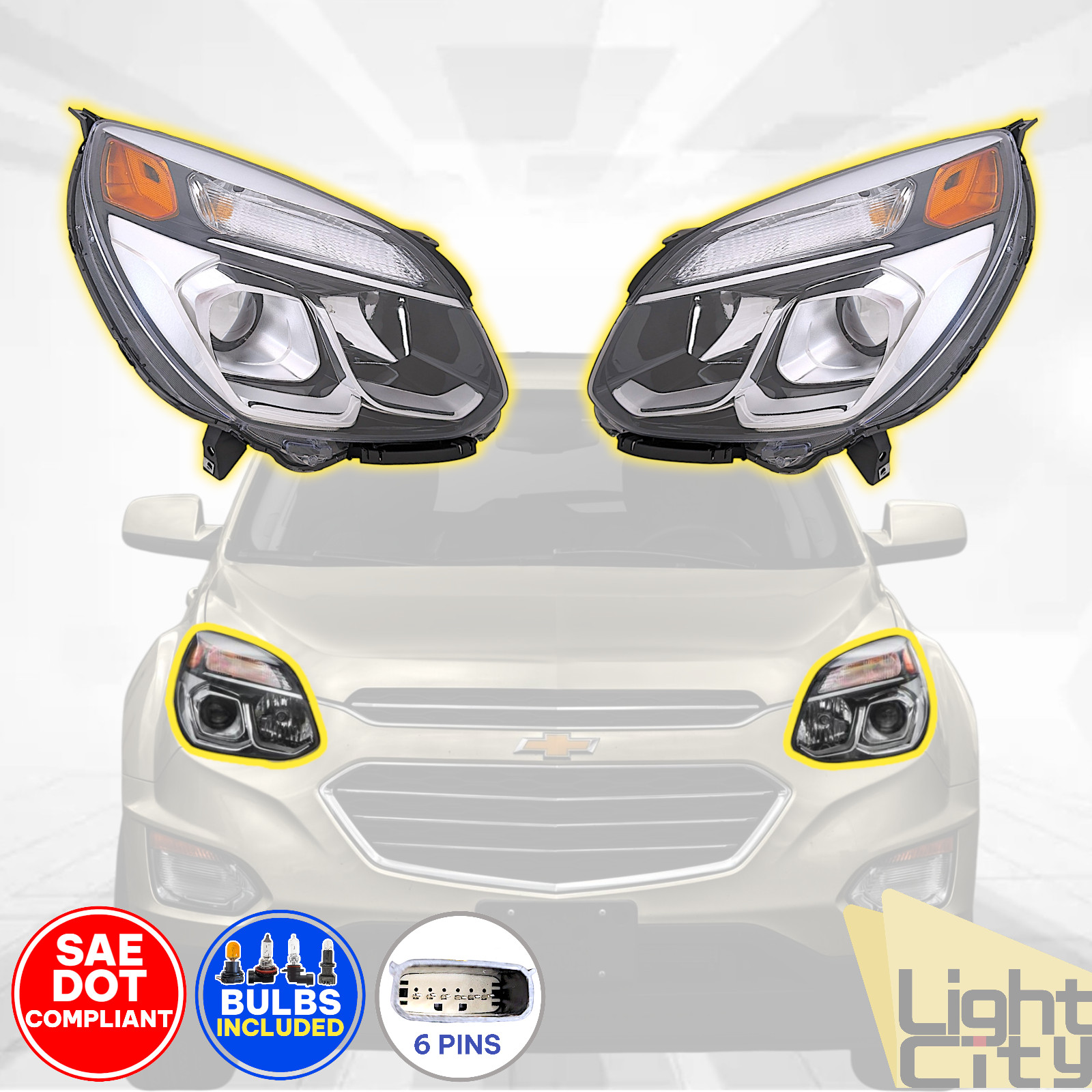 For 2016 2017 Chevrolet Equinox Halogen Headlights w/Bulbs Left + Right Pair For 2016 2017 Chevrolet Equinox Halogen Headlights w/Bulbs Left + Right Pair