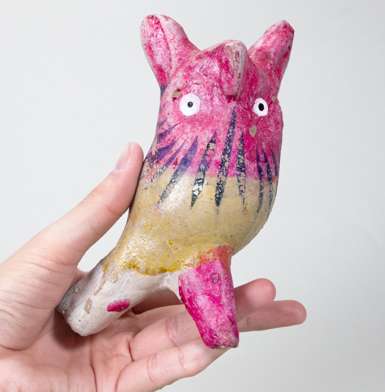 Vintage c.1950s Mexican Tlaquepaque, Tonala area Pottery Pink Owl Whistle