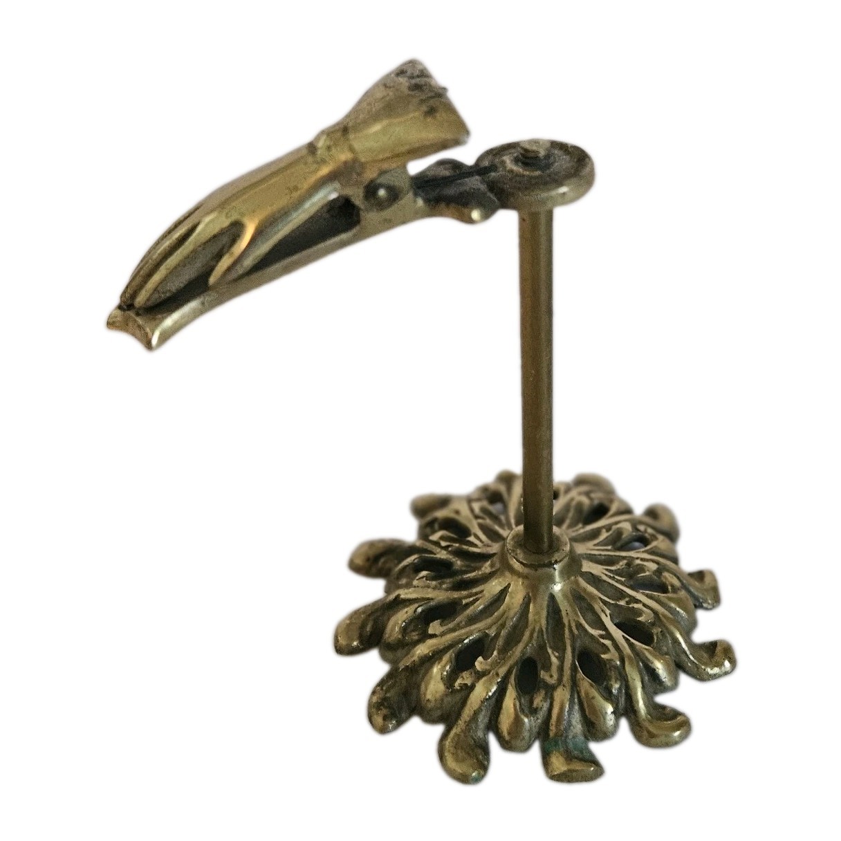 VTG Victorian Brass Hand Letter Card Holder Desktop Stand Spring Clip Japan 5