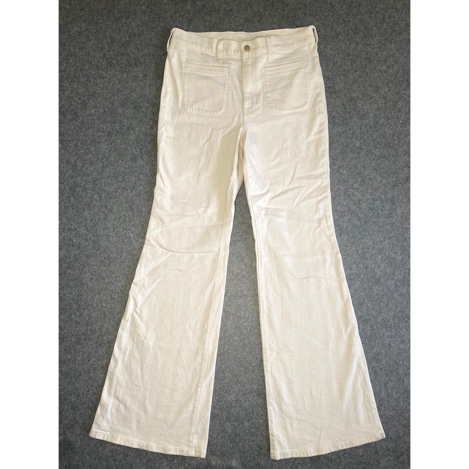 J.Crew 30T RE-96 96 Flare Pants Ivory Cream High Rise Cotton Stretch