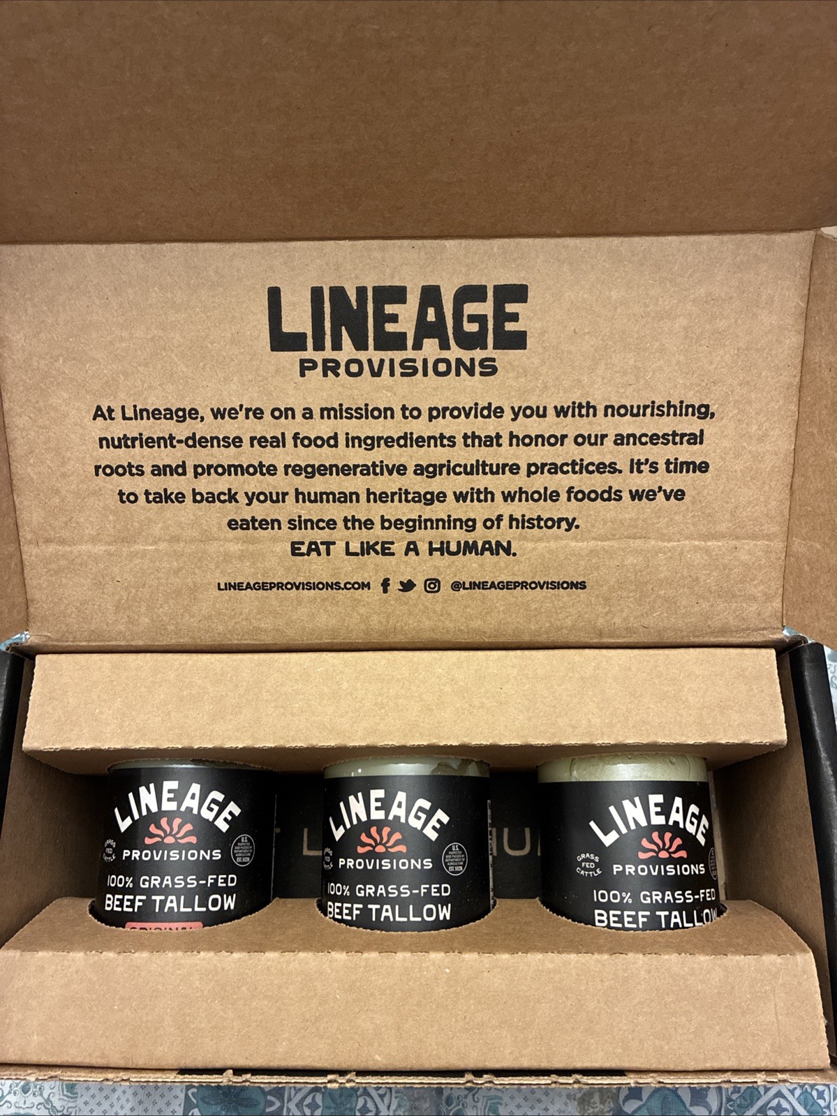 Lineage Provisions - 100% Grass-Fed & Finished Beef Tallow – 3-Pack Glass Jars