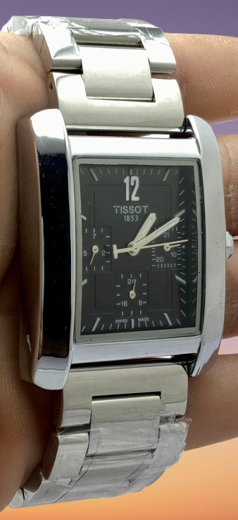 Luxury Silver-Tone Tissot Black Date Indicator Men's Working Quartz Wristwatch