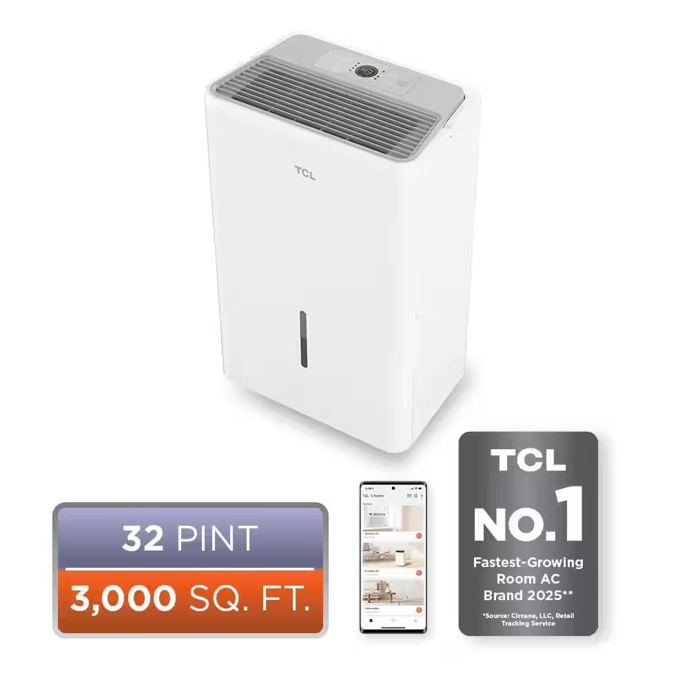 32 Pt. Ultra Compact Smart Dehumidifier for 3,000 Sq. Ft. for Damp Rooms with Wi