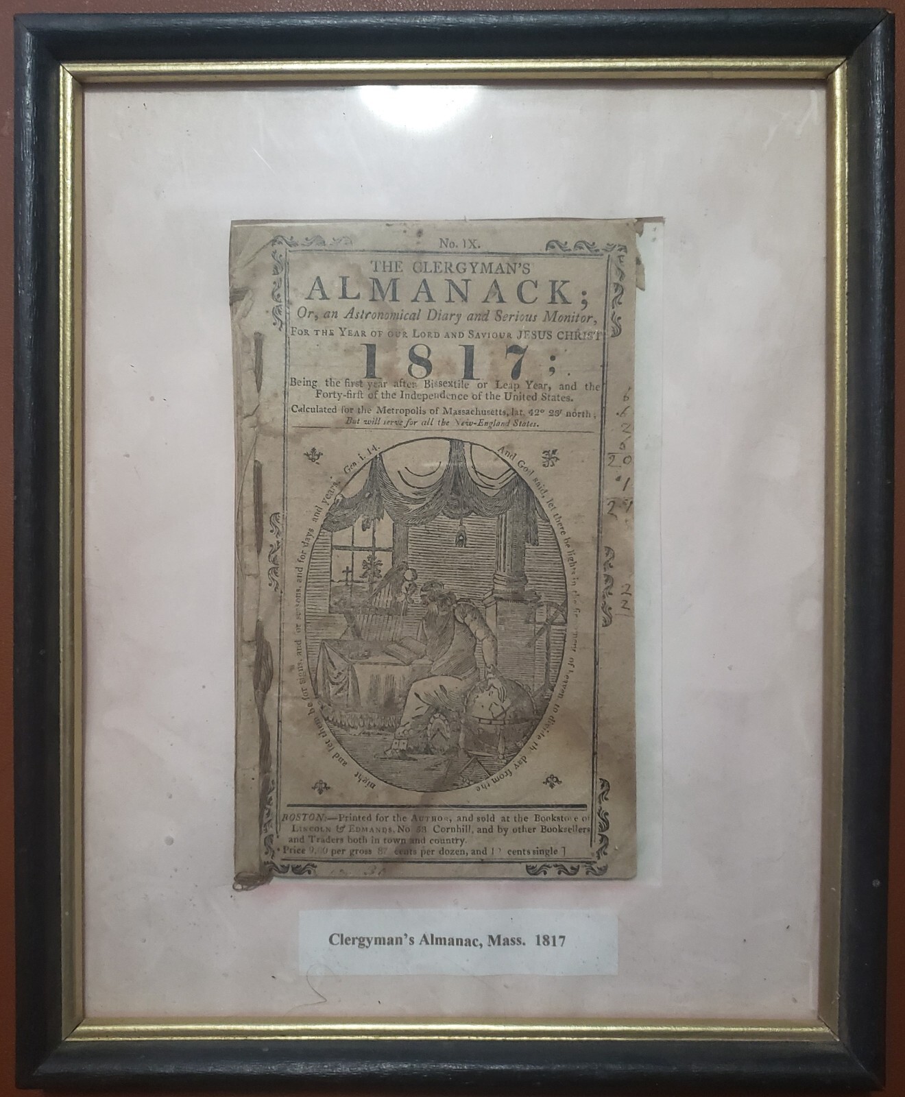 1817 The Clergyman\'s Almanack and Serious Monitor Framed Original Copy - Rare