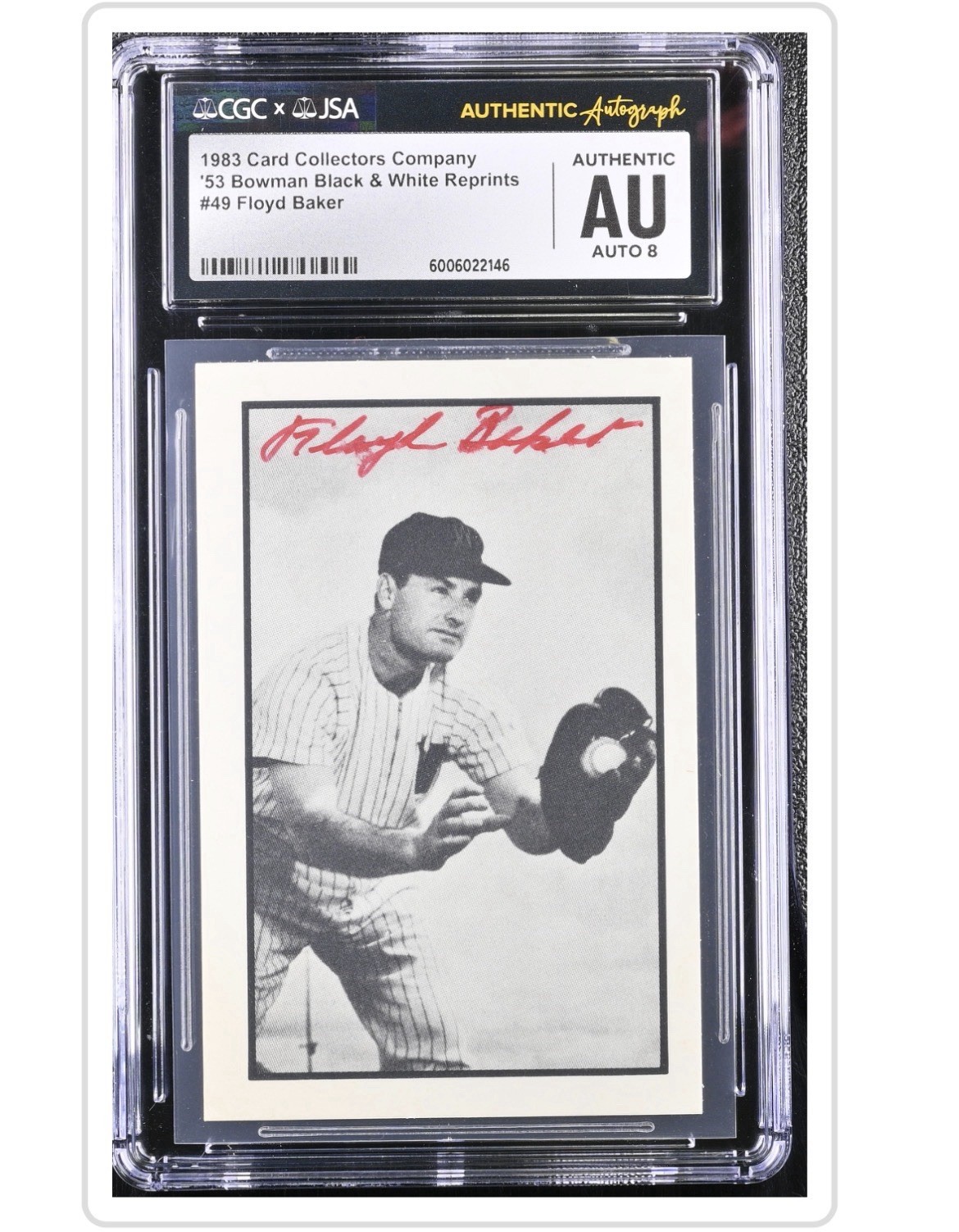 Floyd Baker Signed 1983 CCC 1953 Bowman B&W #49 CGC/JSA Auto 8 Senators