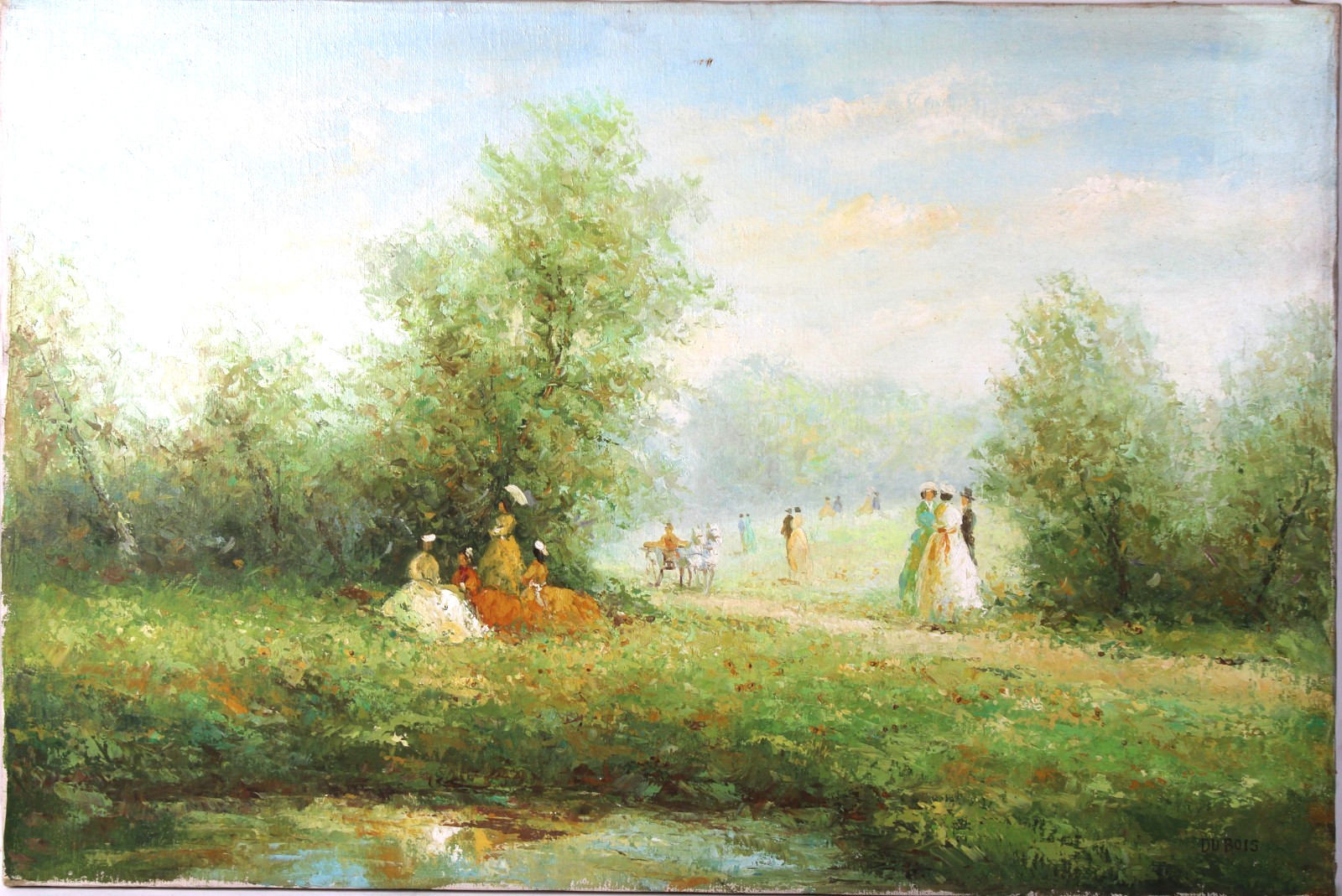 Vintage Henri Du Bois French Impressionist Oil Painting 24x36 Figures Landscape