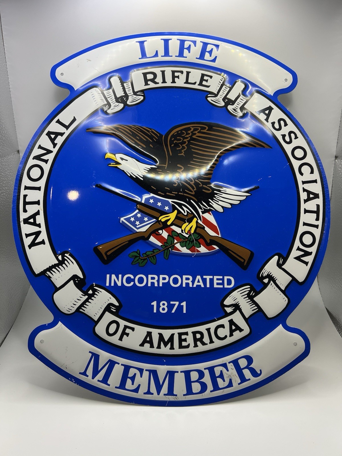 NRA Sign Life Member Vintage Blue Metal Discontinued USA 15.5 NRA Sign Life Member Vintage Blue Metal Discontinued USA 15.5