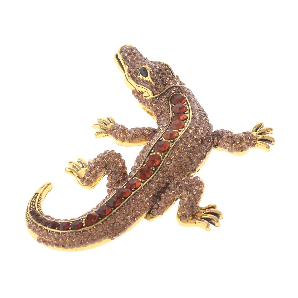 Antique Gold Tone Alloy Metal Large Alligator Rhinestone Brooch P1626-BRN