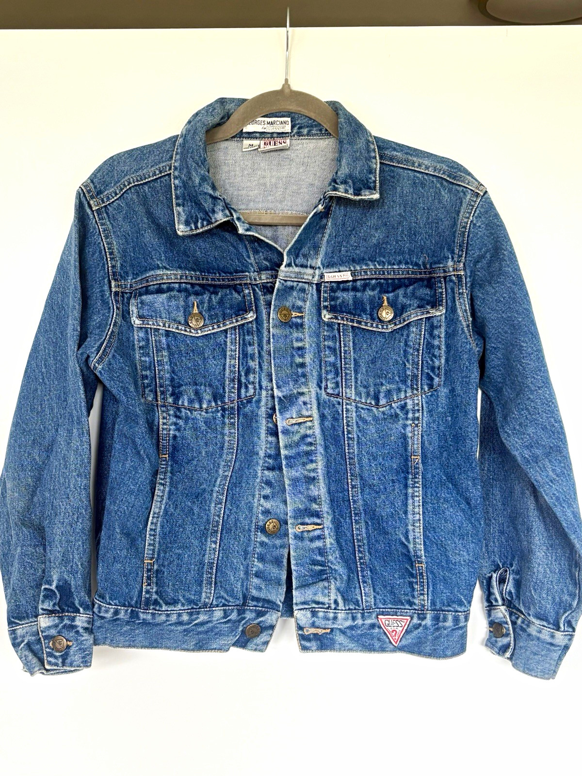 Vintage GUESS Georges Marciano Women  Blue Collared Button Pocket Denim Jacket M