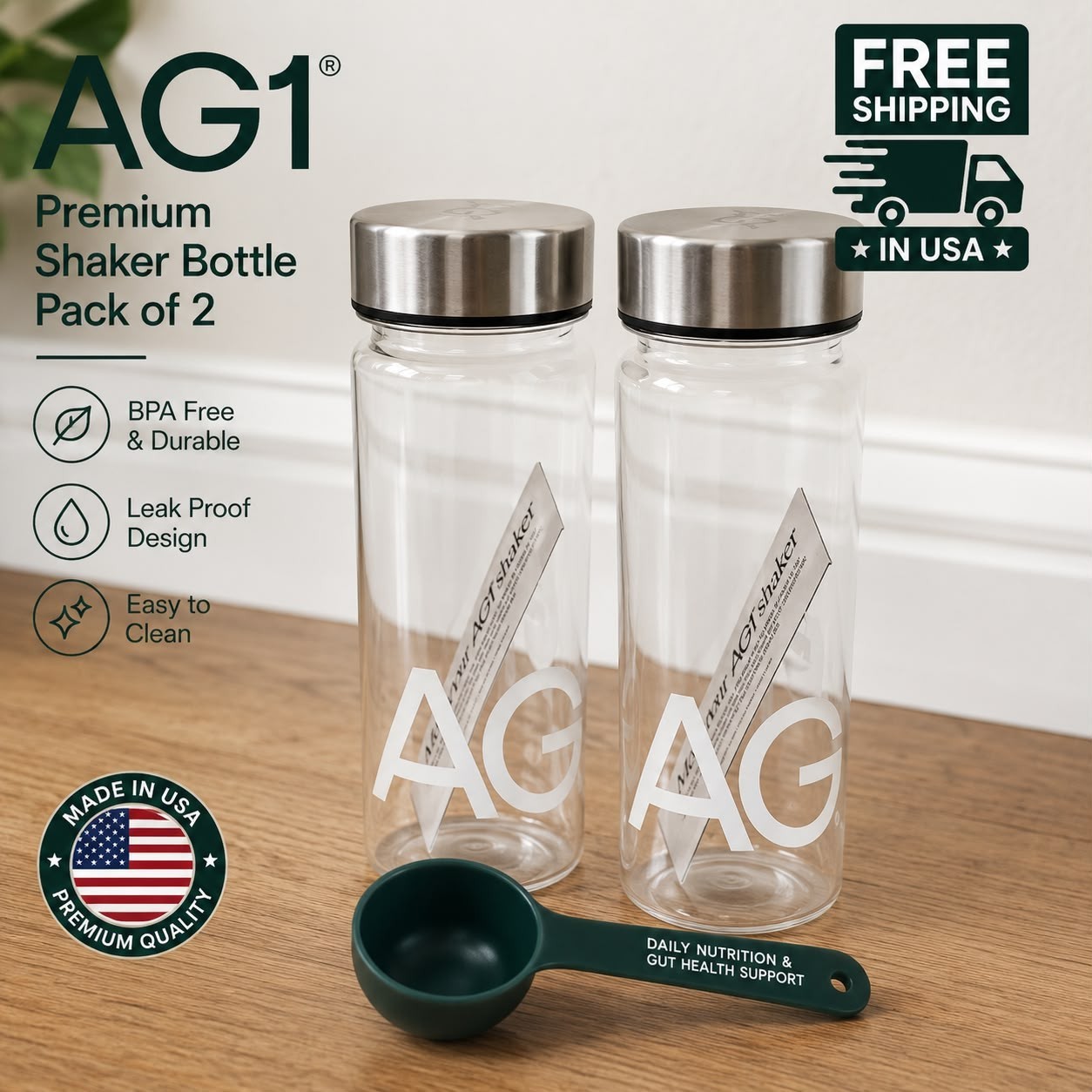 NEW - AG1 Athletic Greens 16 oz. Shaker Bottle w/ Stainless Steel top. BPA-Free NEW - AG1 Athletic Greens 16 oz. Shaker Bottle w/ Stainless Steel top. BPA-Free