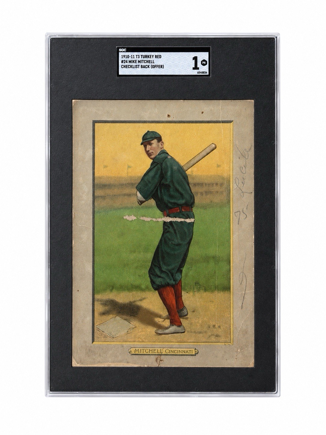 1910-11 T3 Turkey Red - Mike Mitchell #24 Checklist Back SGC 1  Authentic