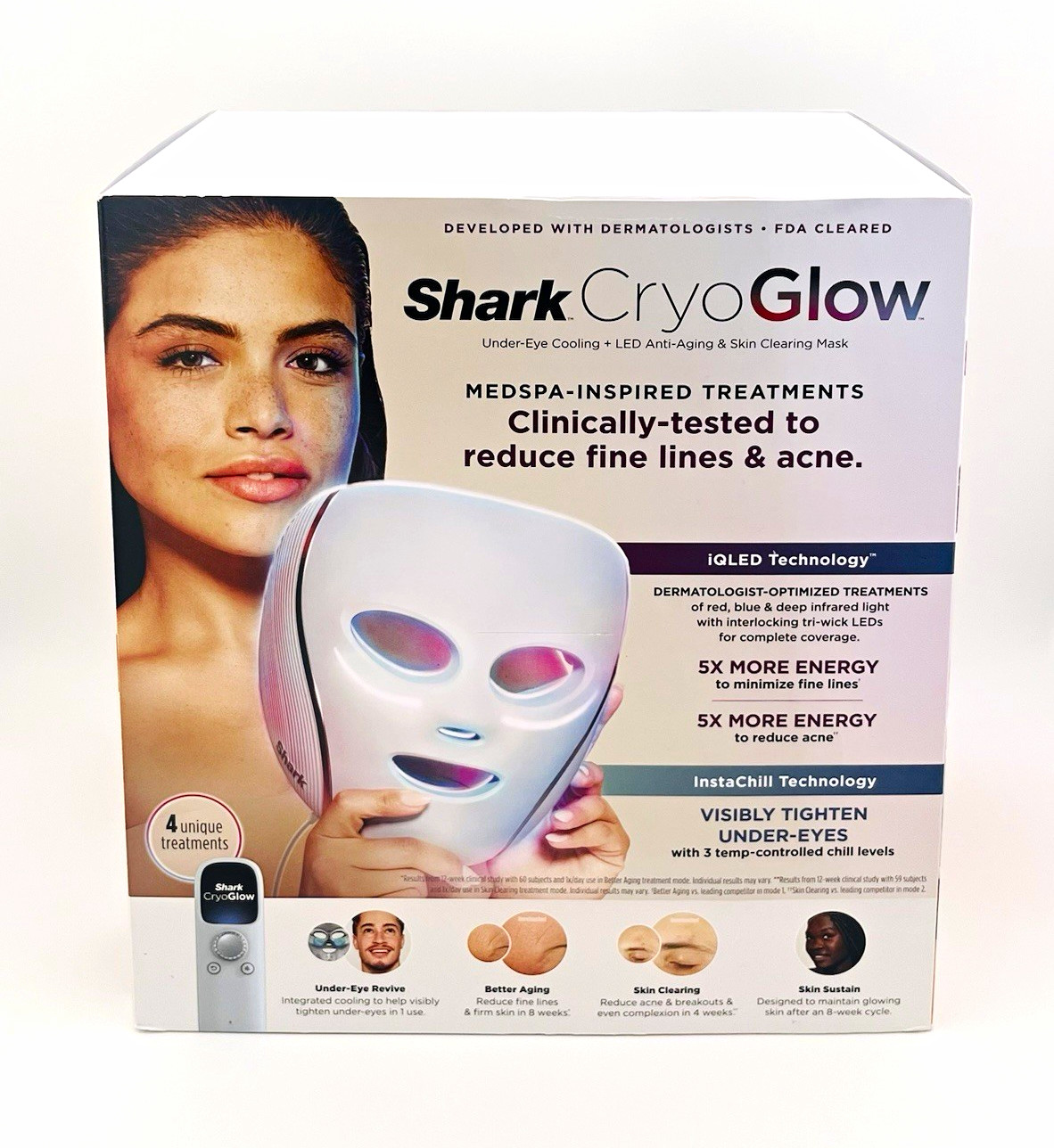 Shark CryoGlow LED Face Mask FW312 Under Eye Cooling NEW Factory Sealed