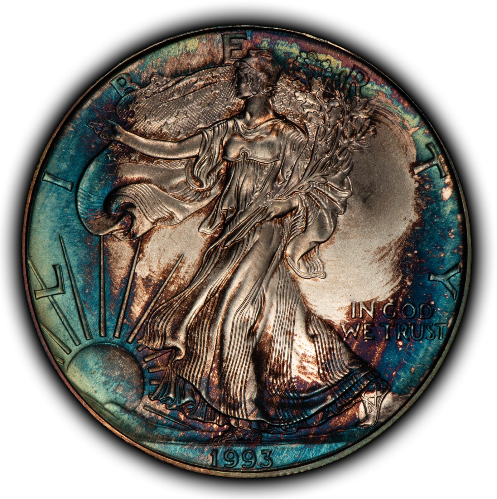 1993 1 oz Silver American Eagle - PQ Rainbow Pattern Toning - BU - SKU-E3781