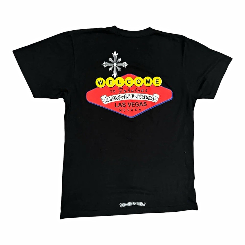 Chrome Hearts Las Vegas Graphic Print Black Cotton T-Shirt, Unisex Adults M