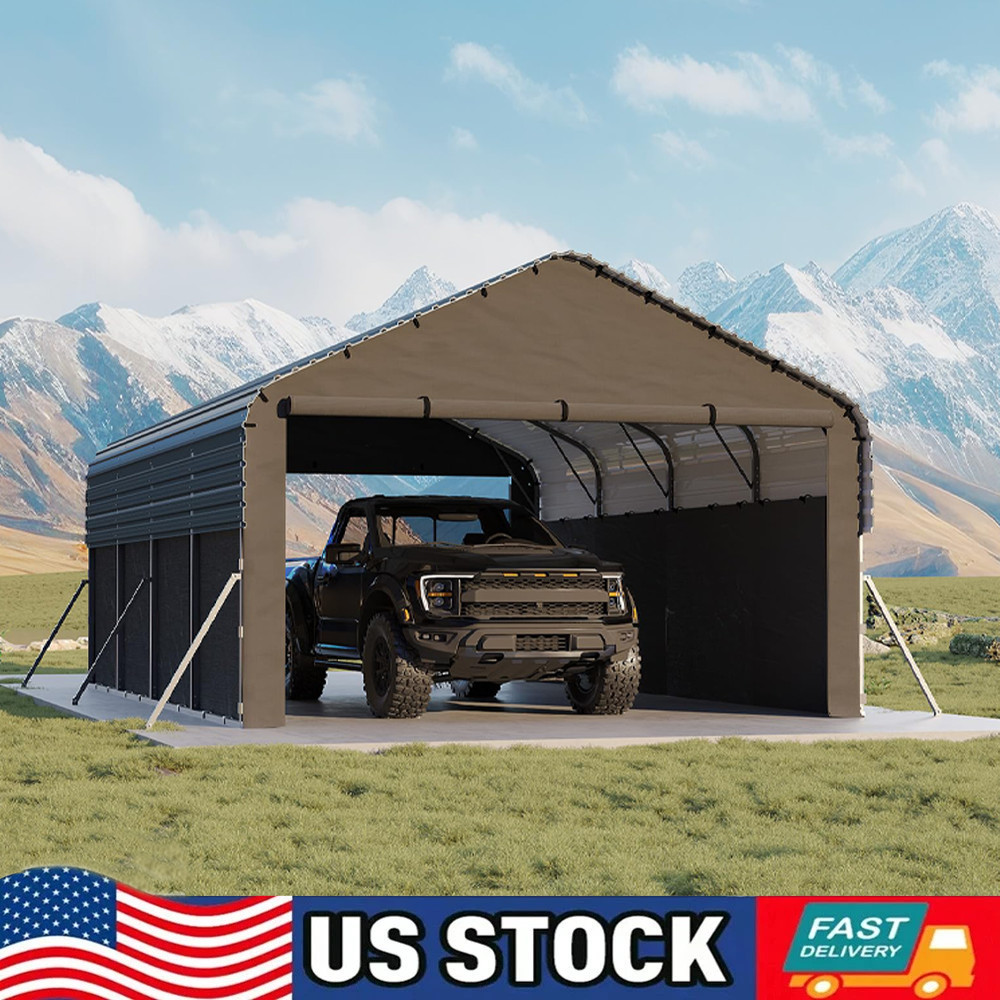 12x20 Heavy Duty Steel Car Port Enclosed Metal Carport 220g Waterproof Tarp