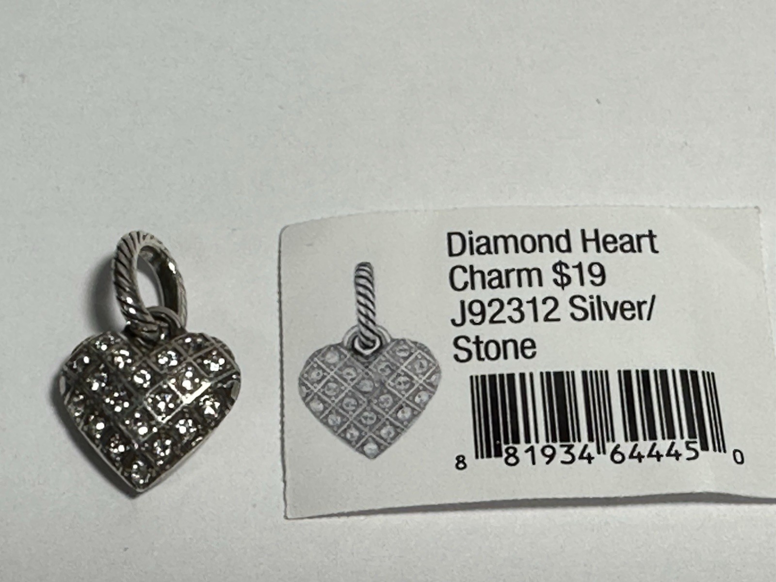 Authentic Brighton Diamond Heart Charm J92312 Silver/Stone Retired New Authentic Brighton Diamond Heart Charm J92312 Silver/Stone Retired New