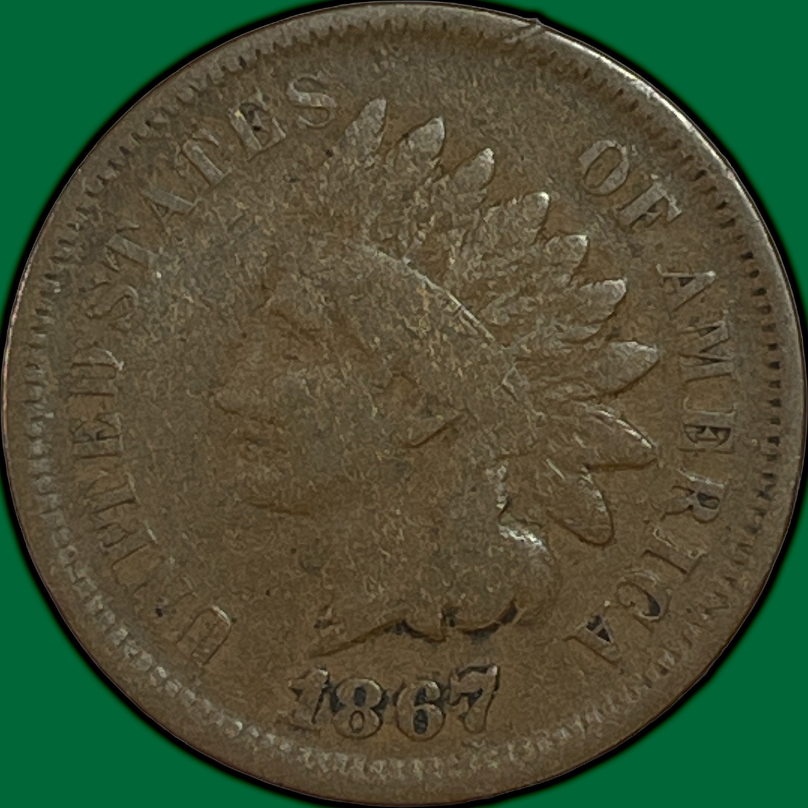 1867 Indian Head Cent Choice Very Good VG+/F Coin #46689