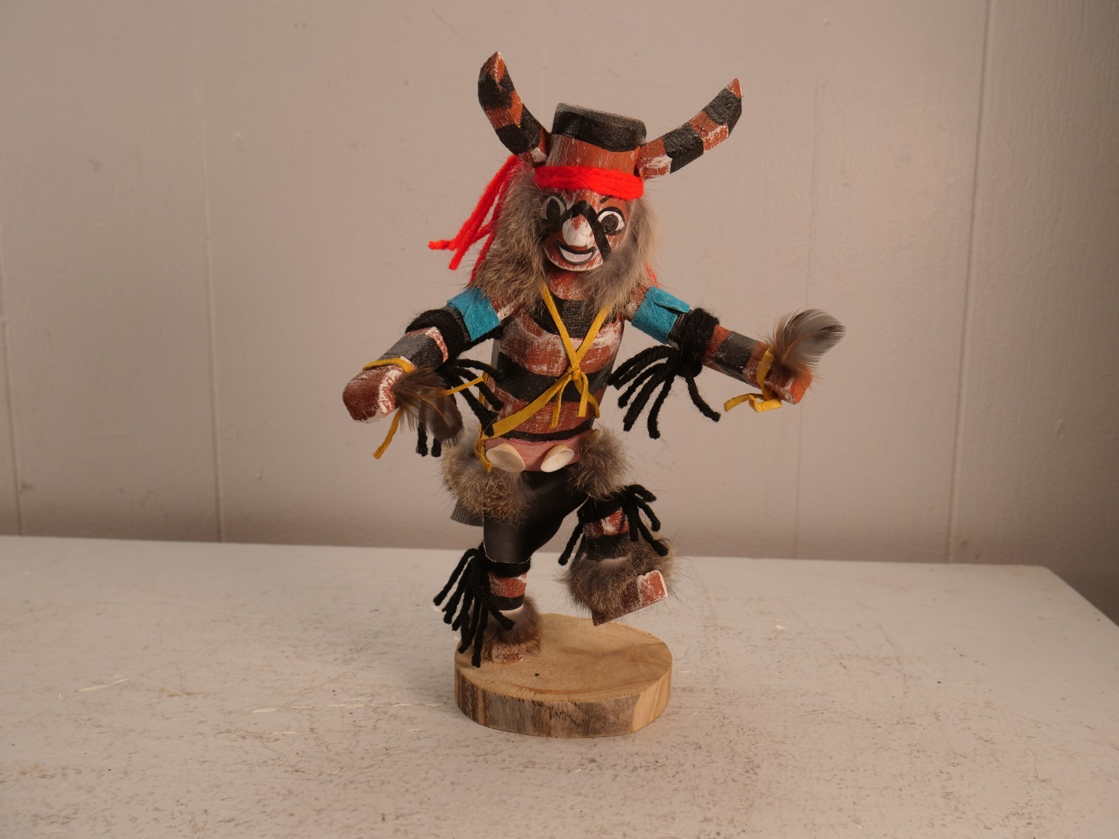 Clown Native American Kachina Doll 9” Signed by Artist JAMES